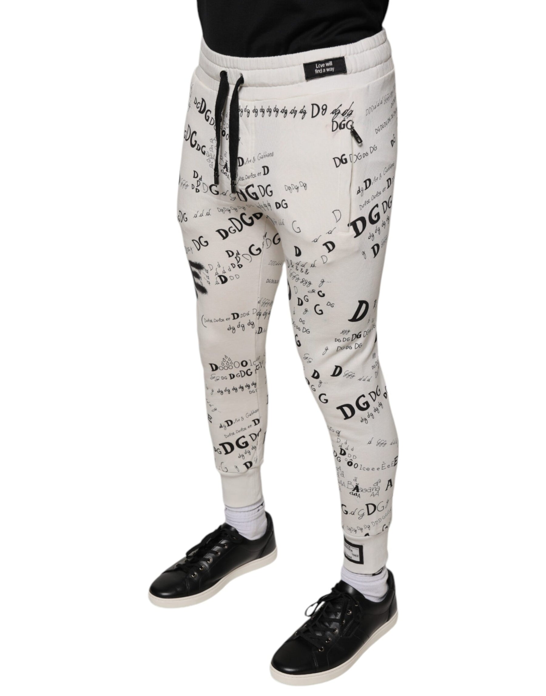 Dolce & Gabbana White Printed Cotton Jogger Sweatpants Pants | Regal Royce