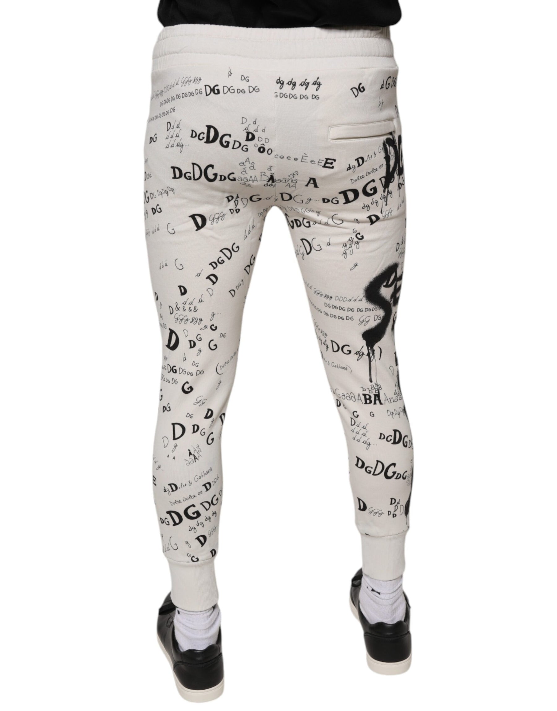 Dolce & Gabbana White Printed Cotton Jogger Sweatpants Pants | Regal Royce
