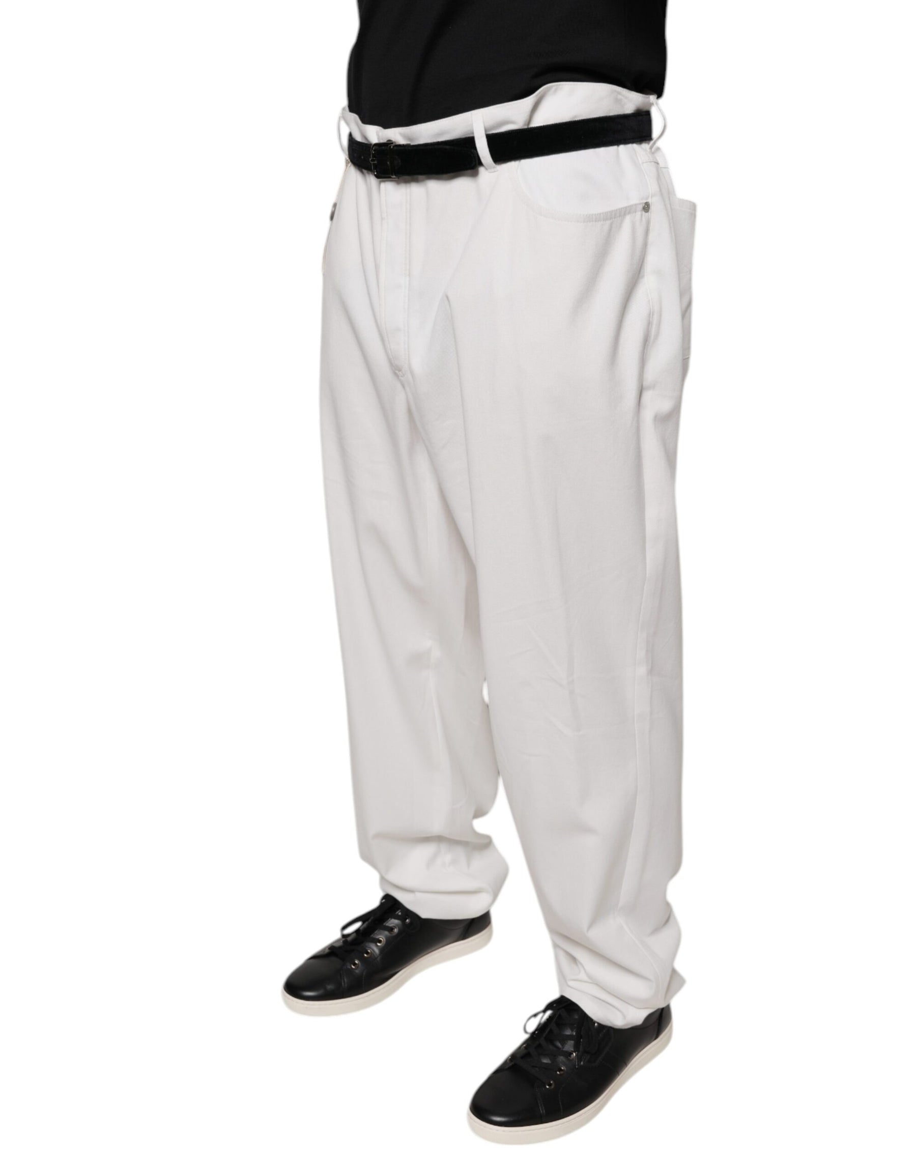 Brunello Cucinelli White Cotton Men Dress Tapered Pants | Regal Royce