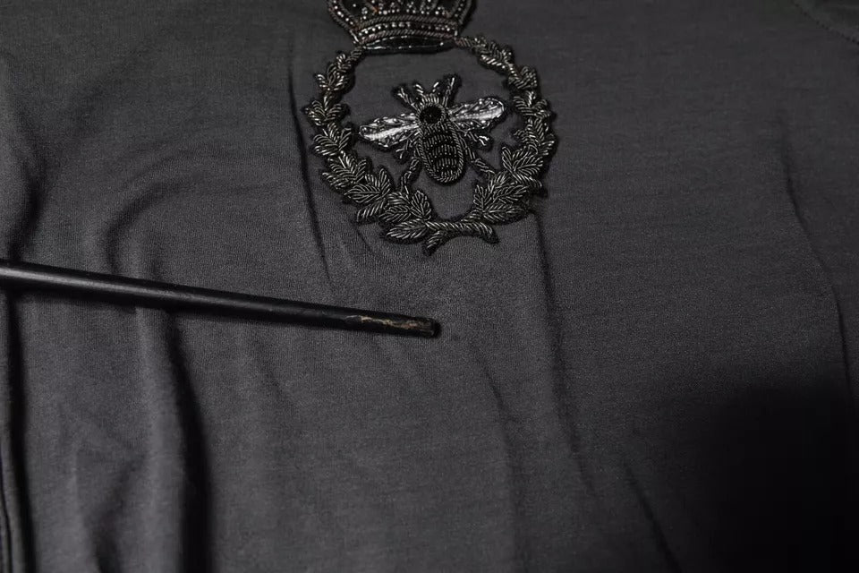 Dolce & Gabbana Gray Crown Bee Embroidery Pullover Sweater | Regal Royce