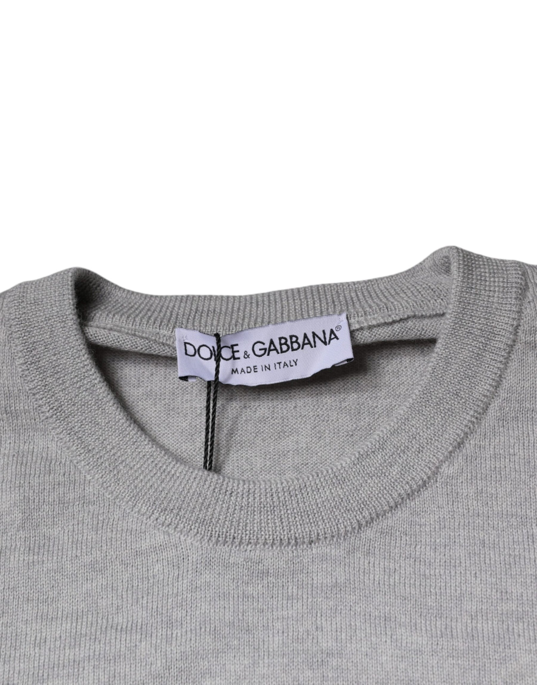 Dolce & Gabbana Light Gray Wool Crew Neck Pullover Sweater | Regal Royce