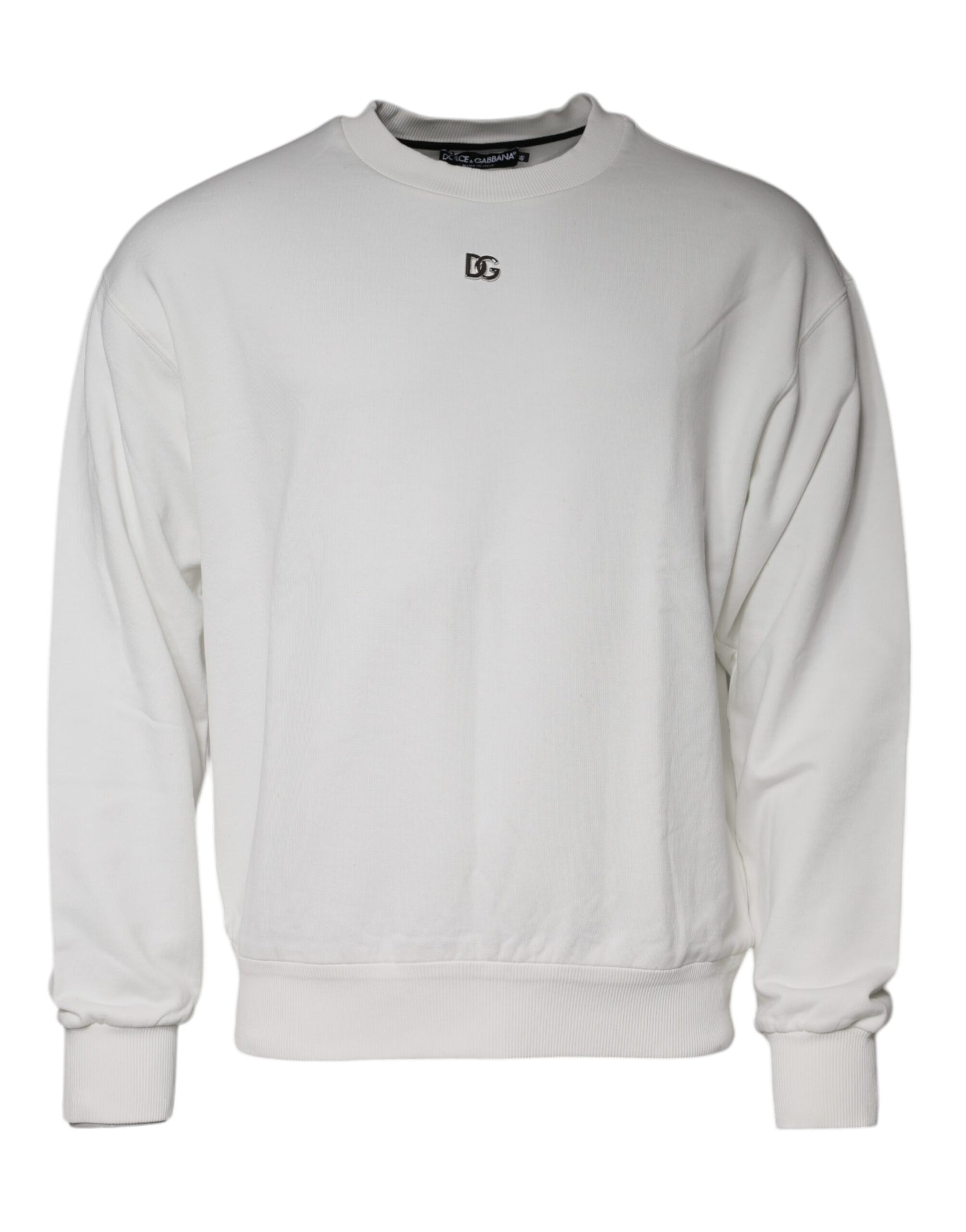 Dolce & Gabbana White Logo Cotton Crew Neck Pullover Sweater | Regal Royce
