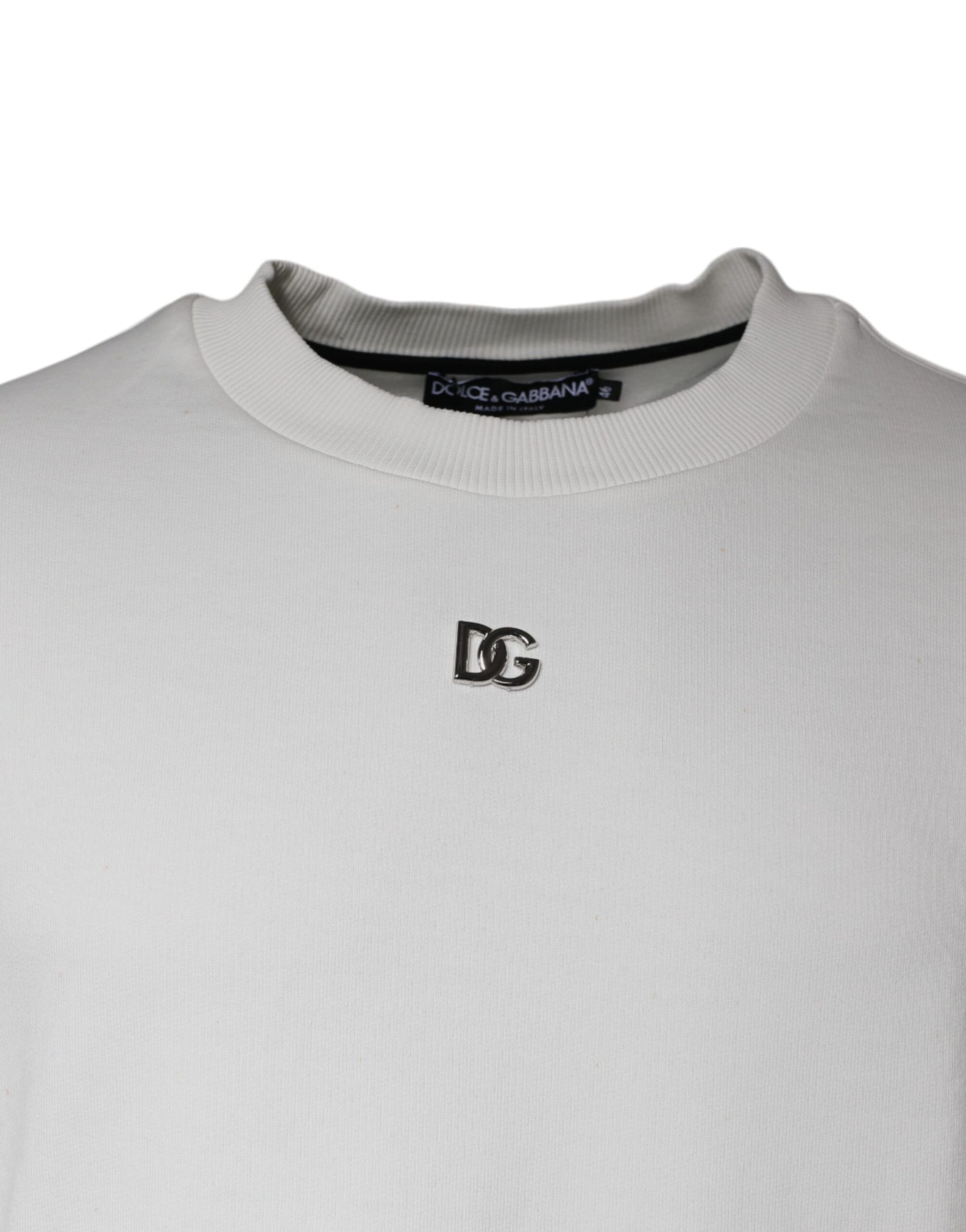 Dolce & Gabbana White Logo Cotton Crew Neck Pullover Sweater | Regal Royce