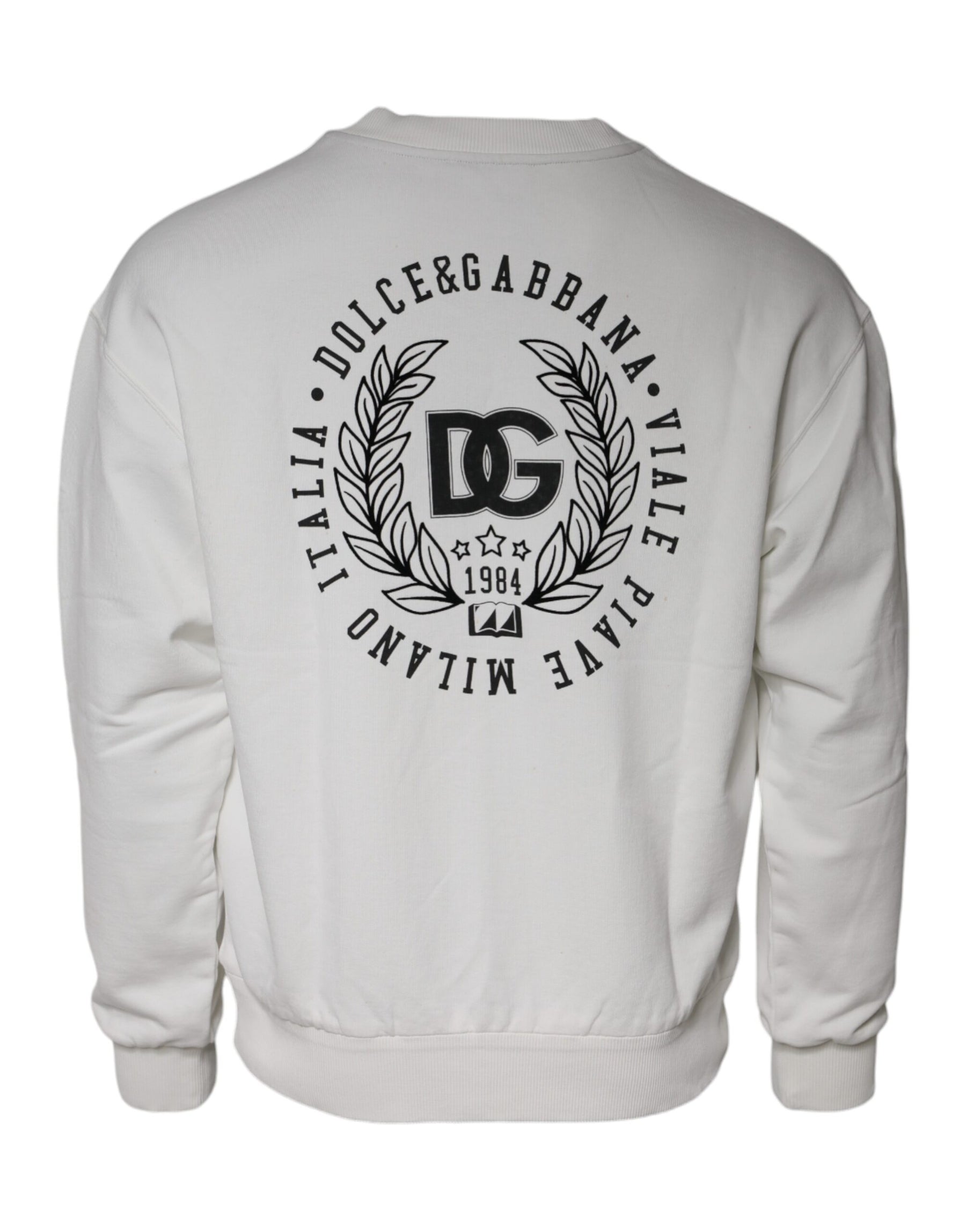 Dolce & Gabbana White Logo Cotton Crew Neck Pullover Sweater | Regal Royce