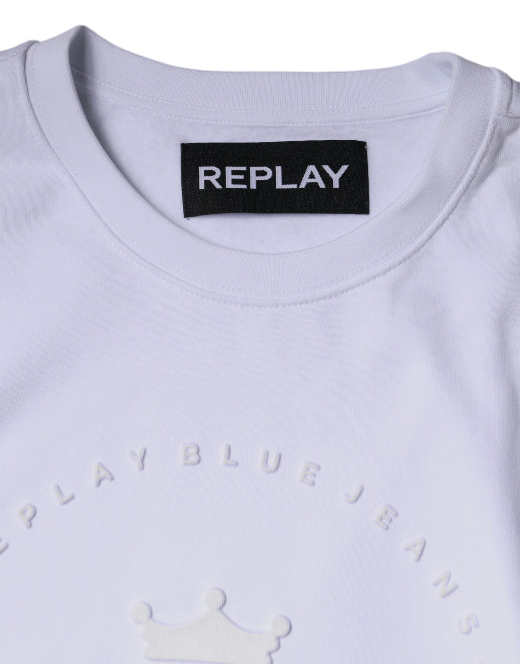 Replay White Embossed Logo Crew Neck Men Sweatshirt Sweater | Regal Royce