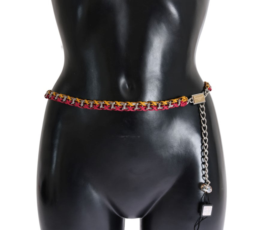 Dolce & Gabbana Red Yellow Leather Crystal Belt | Regal Royce