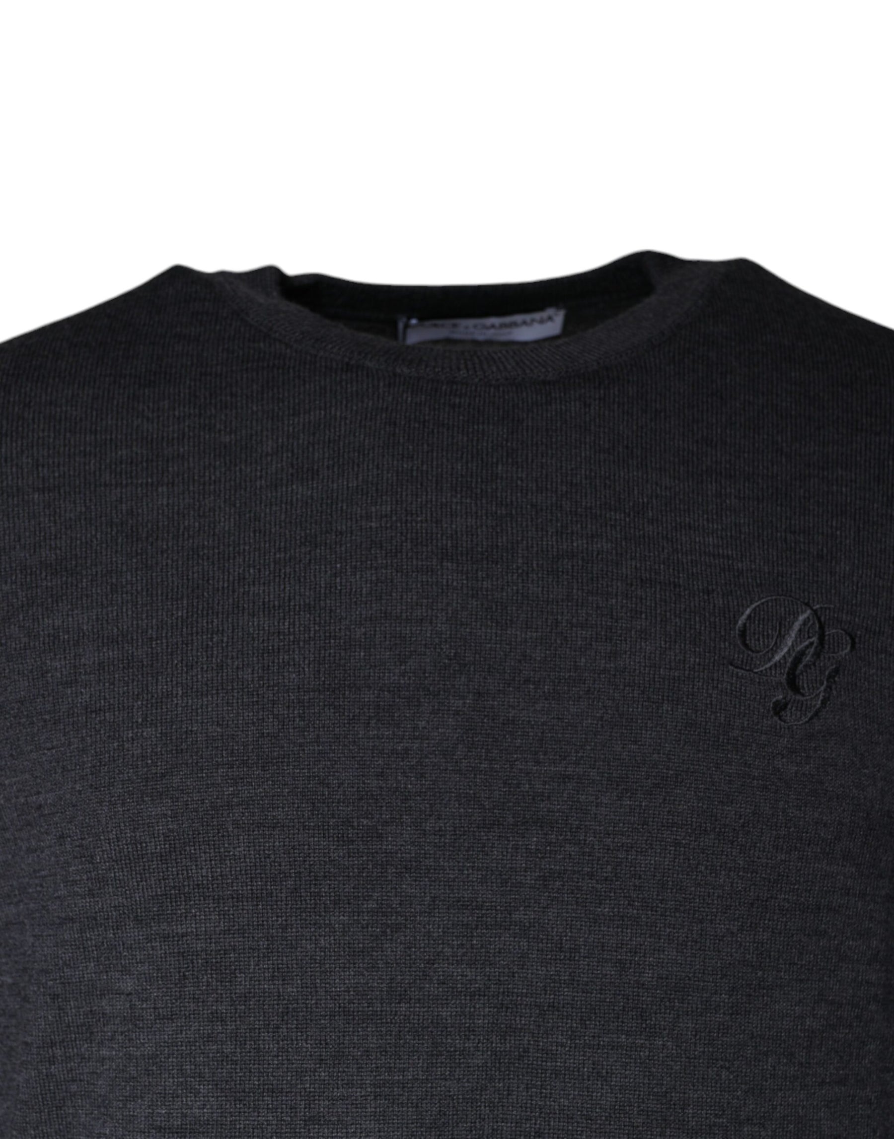 Dolce & Gabbana Dark Gray Wool Crew Neck Pullover Sweater | Regal Royce