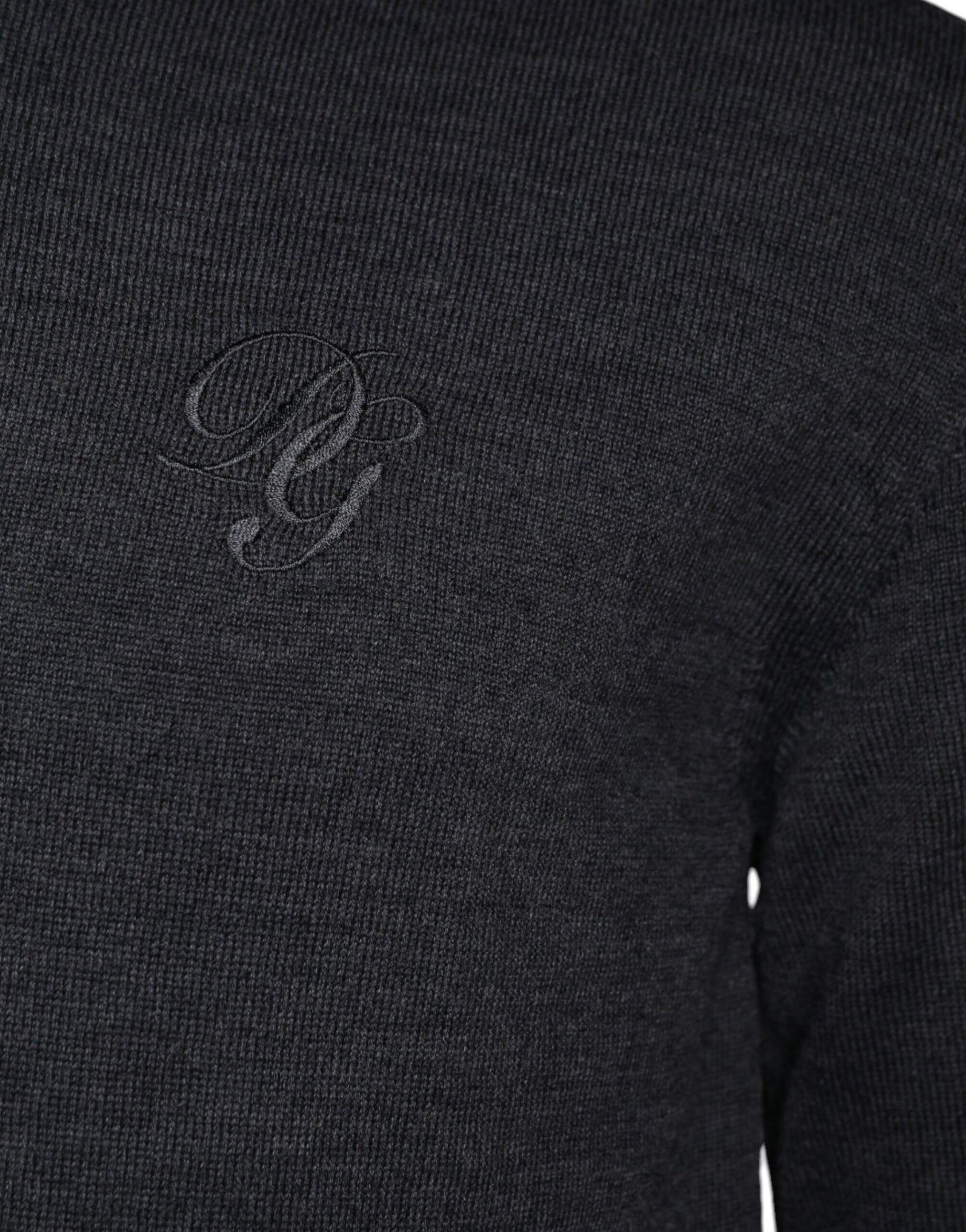 Dolce & Gabbana Dark Gray Wool Crew Neck Pullover Sweater | Regal Royce