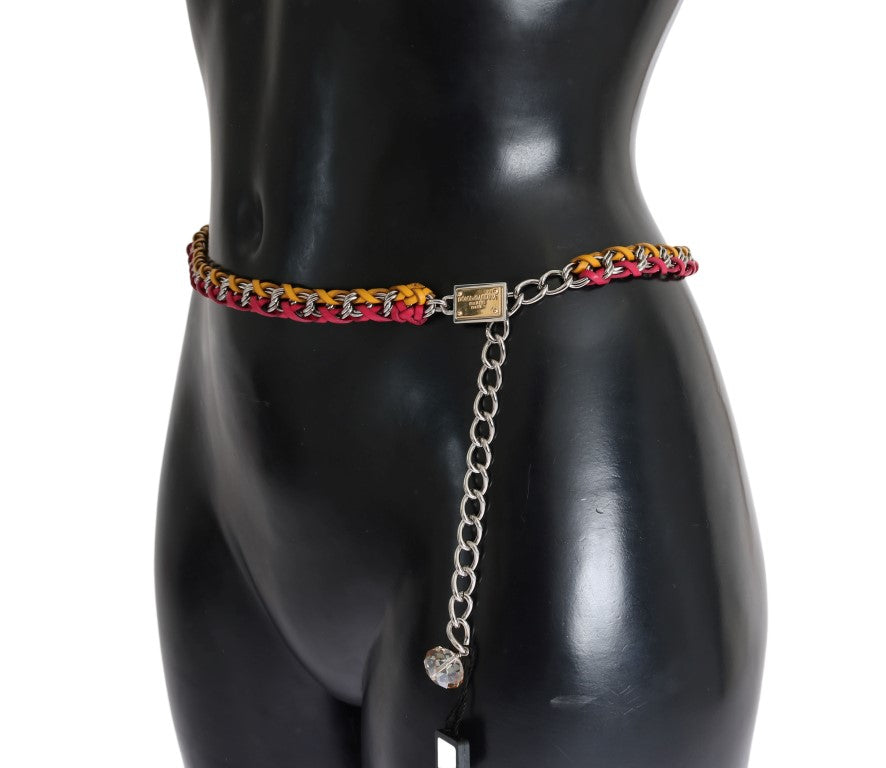 Dolce & Gabbana Red Yellow Leather Crystal Belt | Regal Royce