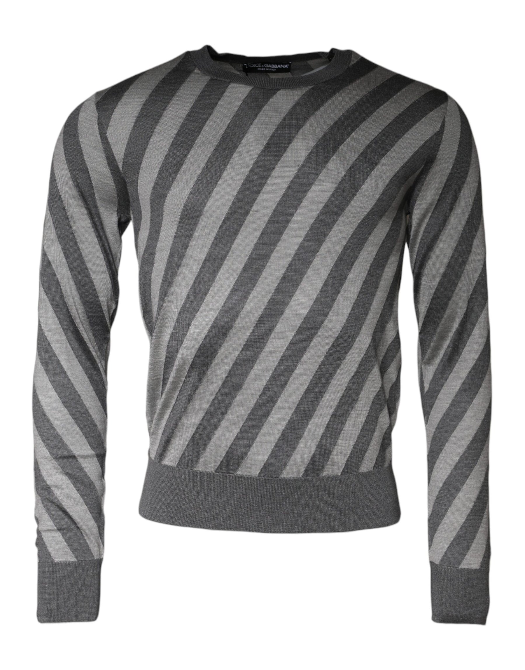 Dolce & Gabbana Gray Stripes Long Sleeve Round Neck Pullover Sweater | Regal Royce