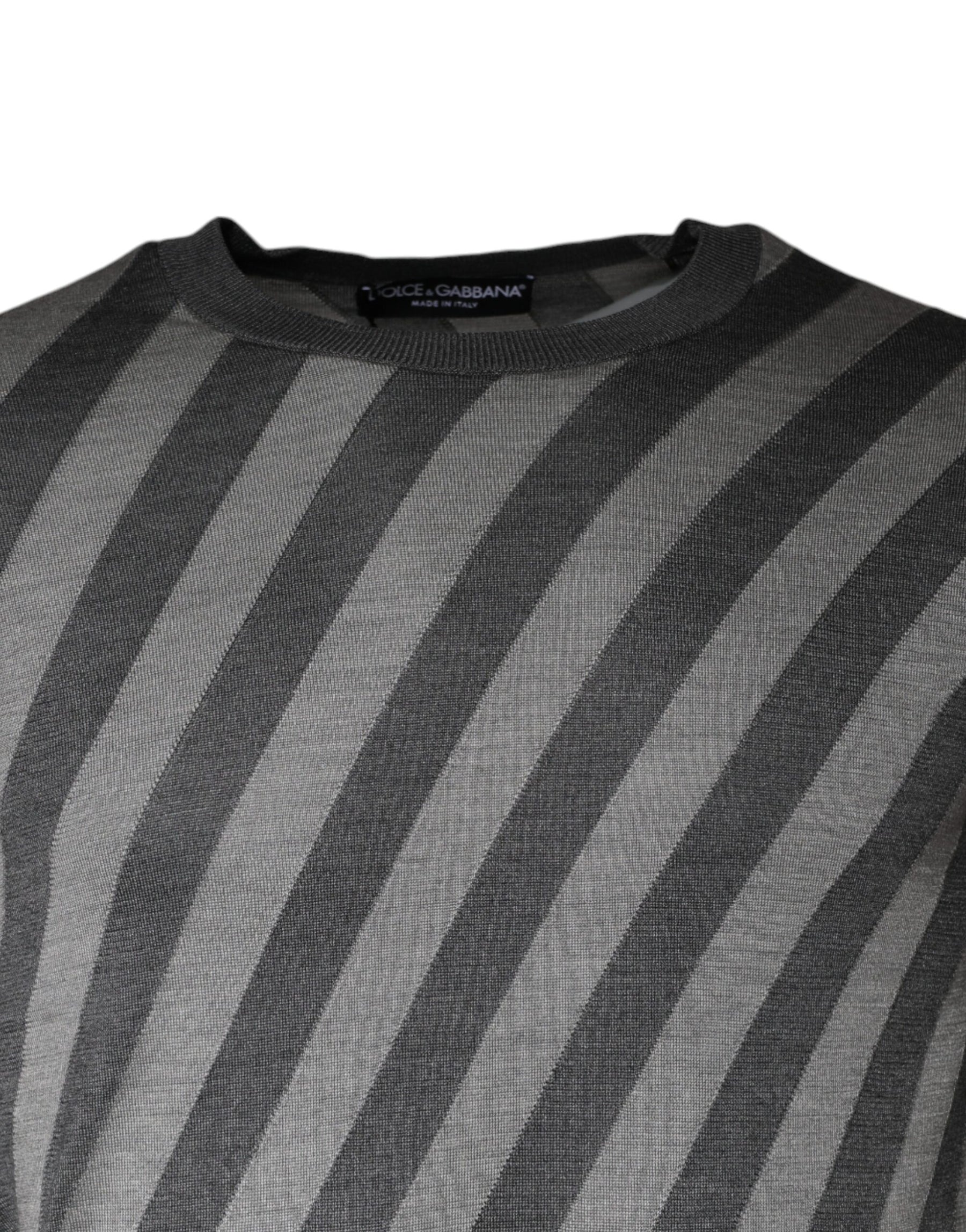 Dolce & Gabbana Gray Stripes Long Sleeve Round Neck Pullover Sweater | Regal Royce