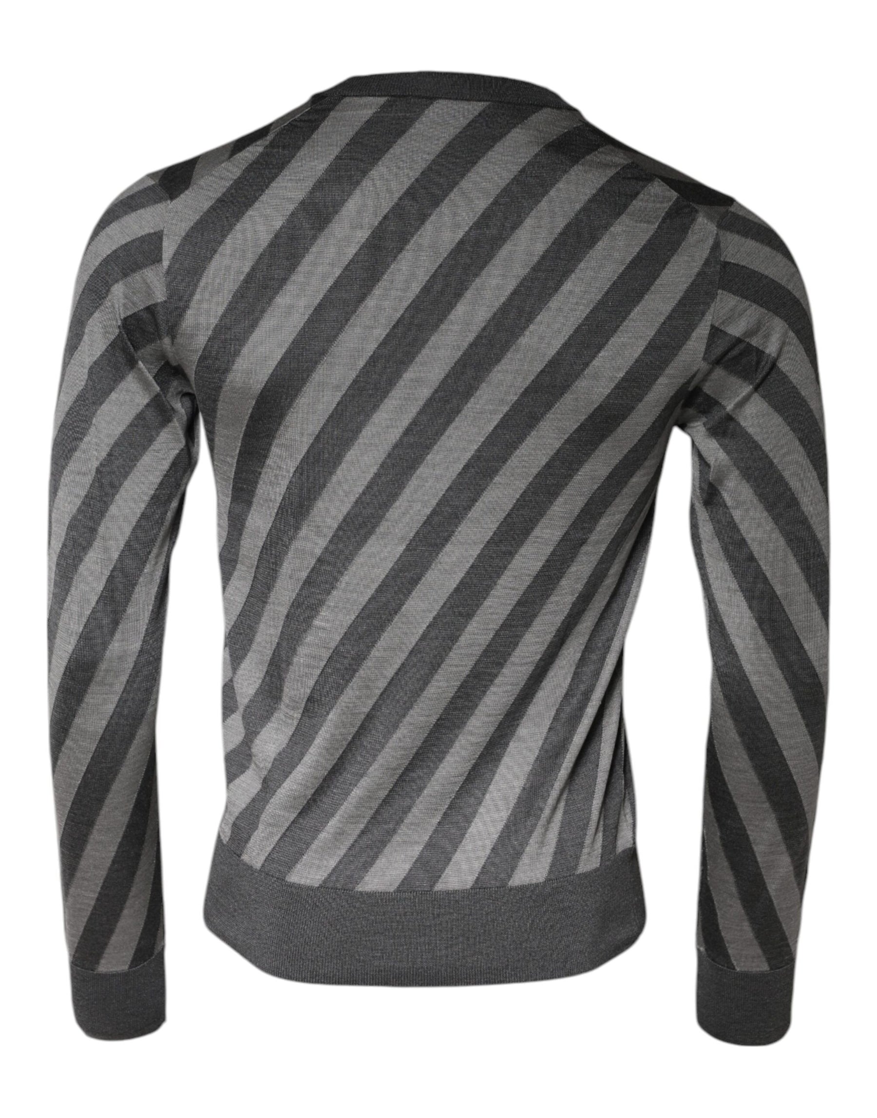 Dolce & Gabbana Gray Stripes Long Sleeve Round Neck Pullover Sweater | Regal Royce