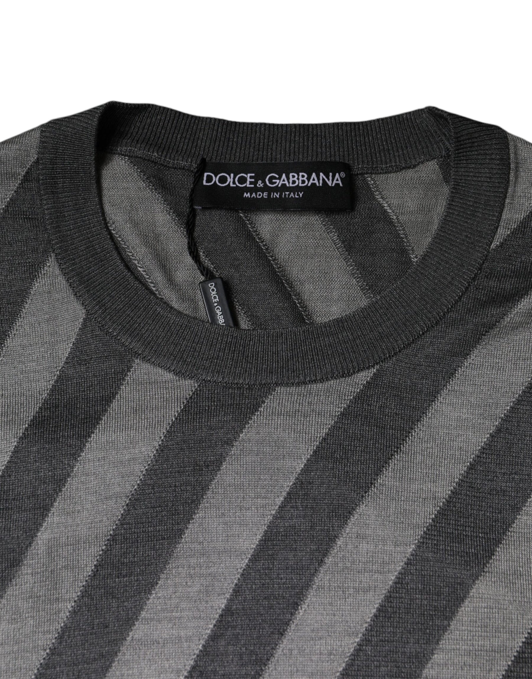 Dolce & Gabbana Gray Stripes Long Sleeve Round Neck Pullover Sweater | Regal Royce