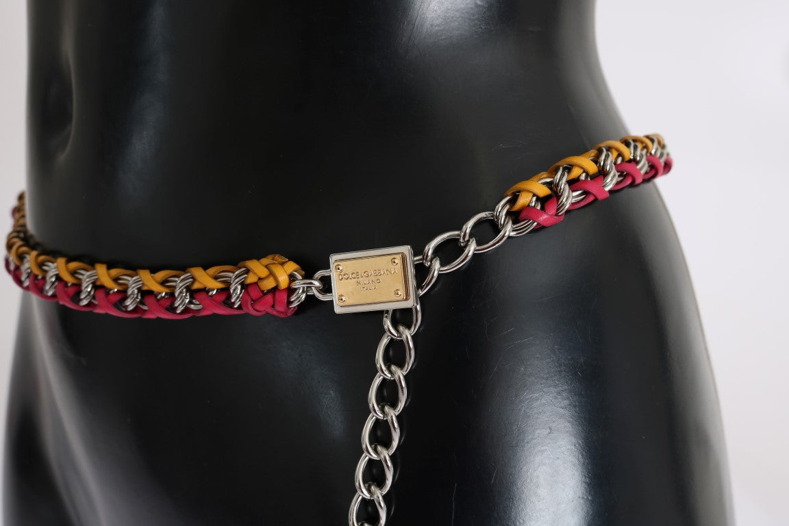 Dolce & Gabbana Red Yellow Leather Crystal Belt | Regal Royce