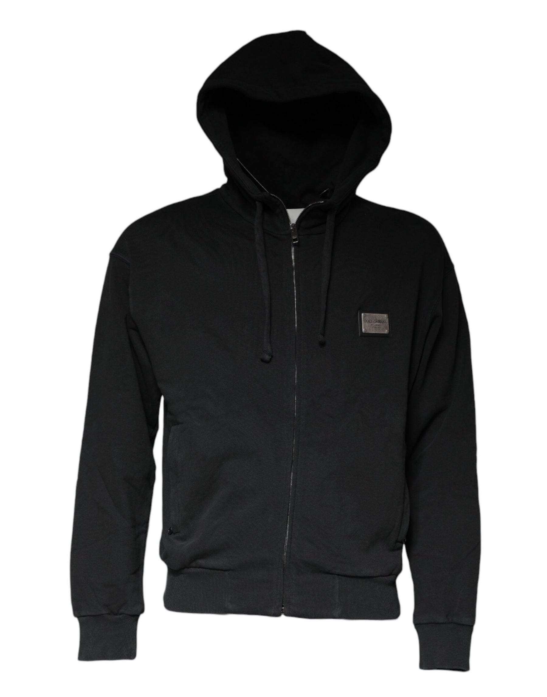 Dolce & Gabbana Black Logo Plaque Hooded Full Zip Sweater | Regal Royce