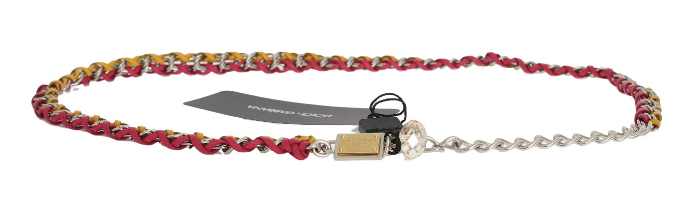 Dolce & Gabbana Red Yellow Leather Crystal Belt | Regal Royce