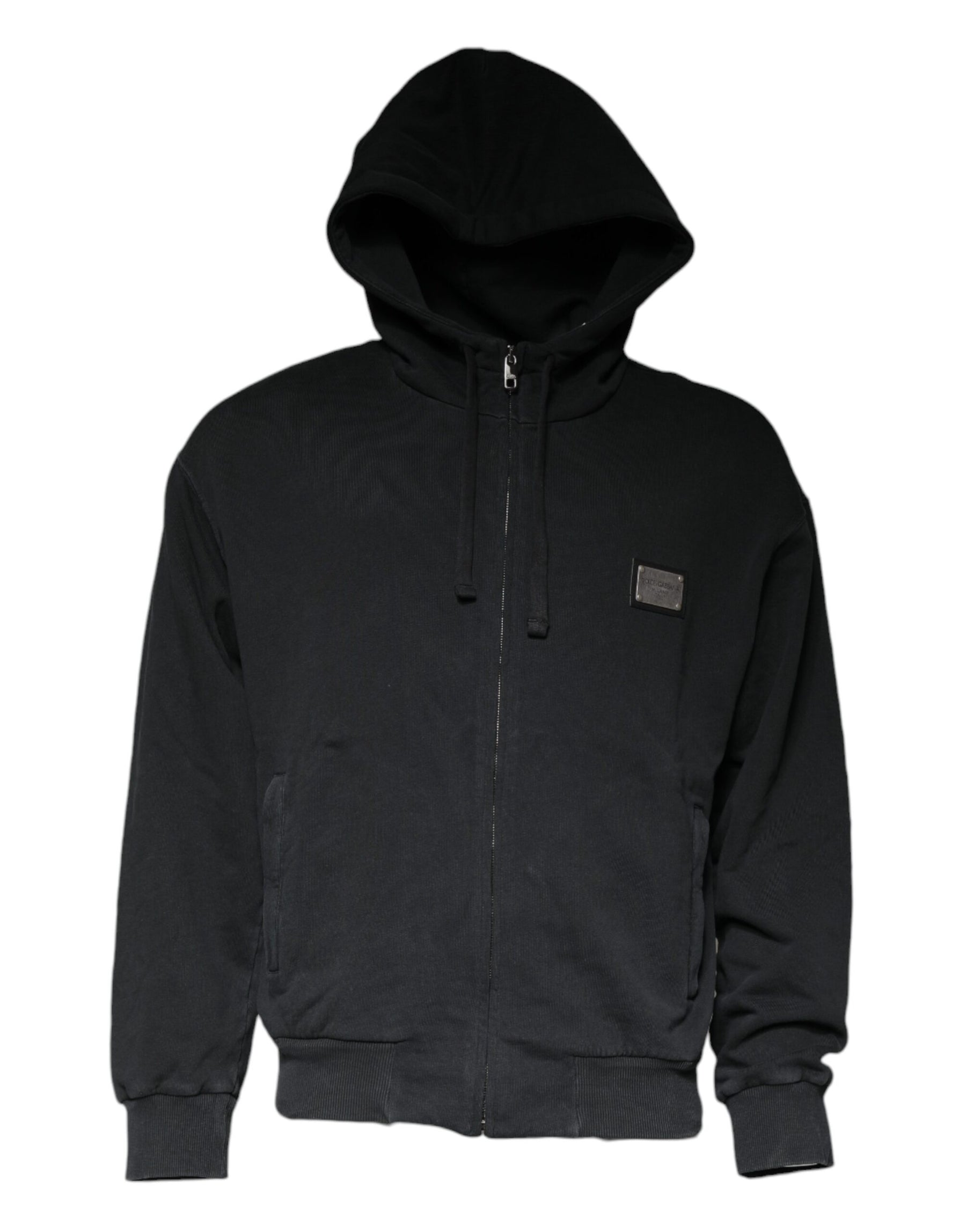 Dolce & Gabbana Black Logo Plaque Hooded Full Zip Sweater | Regal Royce