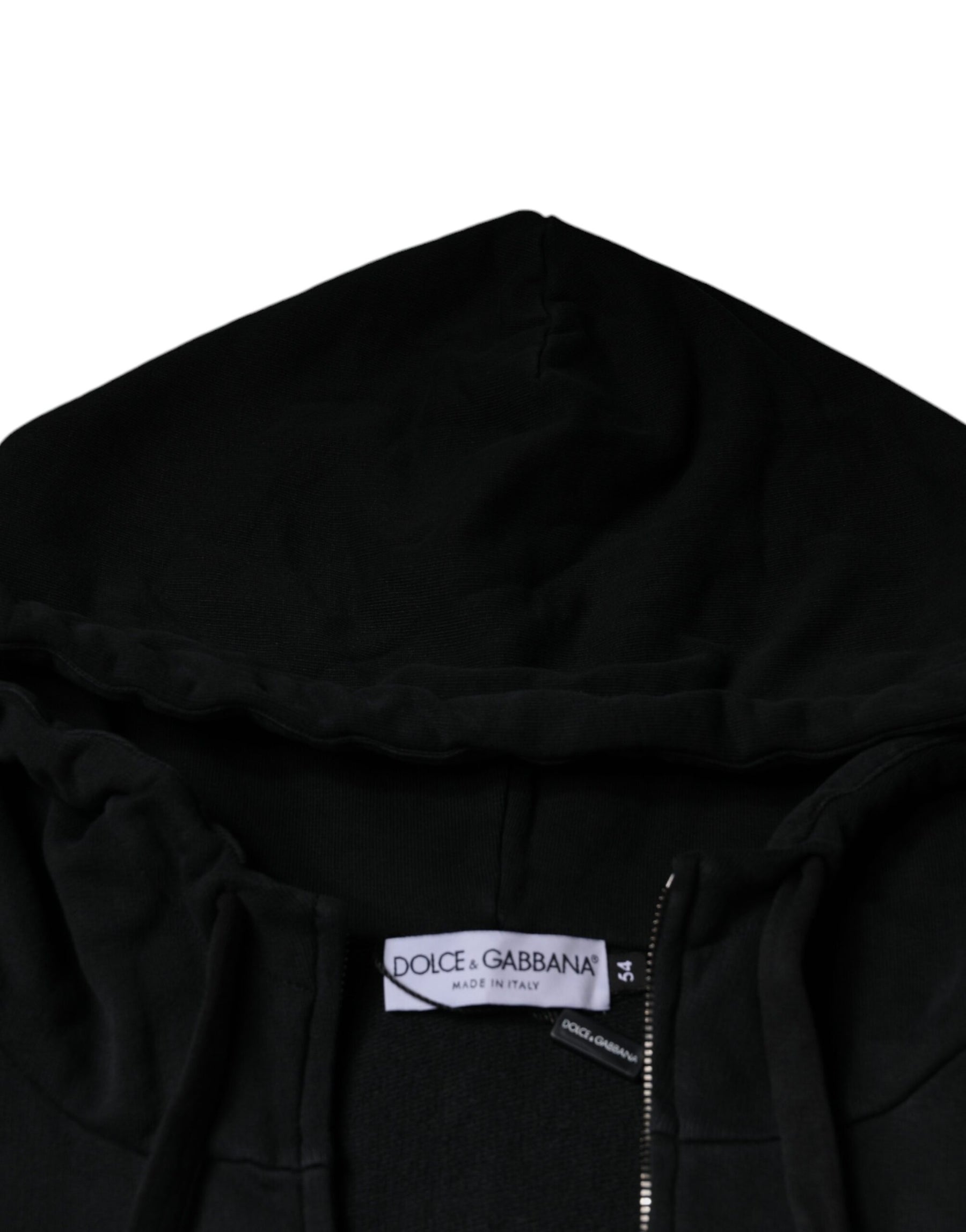 Dolce & Gabbana Black Logo Plaque Hooded Full Zip Sweater | Regal Royce