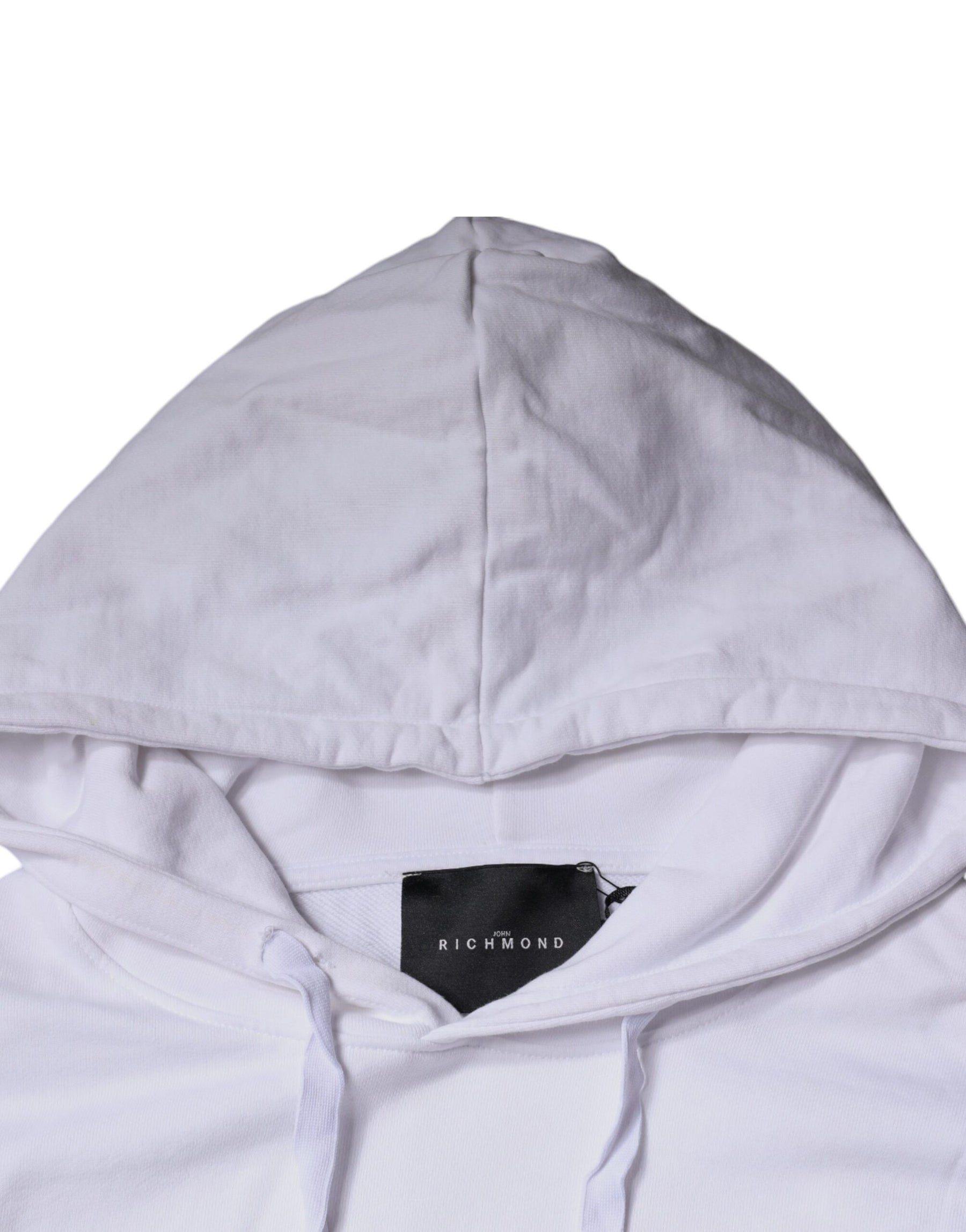 John Richmond White Logo Cotton Hooded Sweatshirt Sweater | Regal Royce