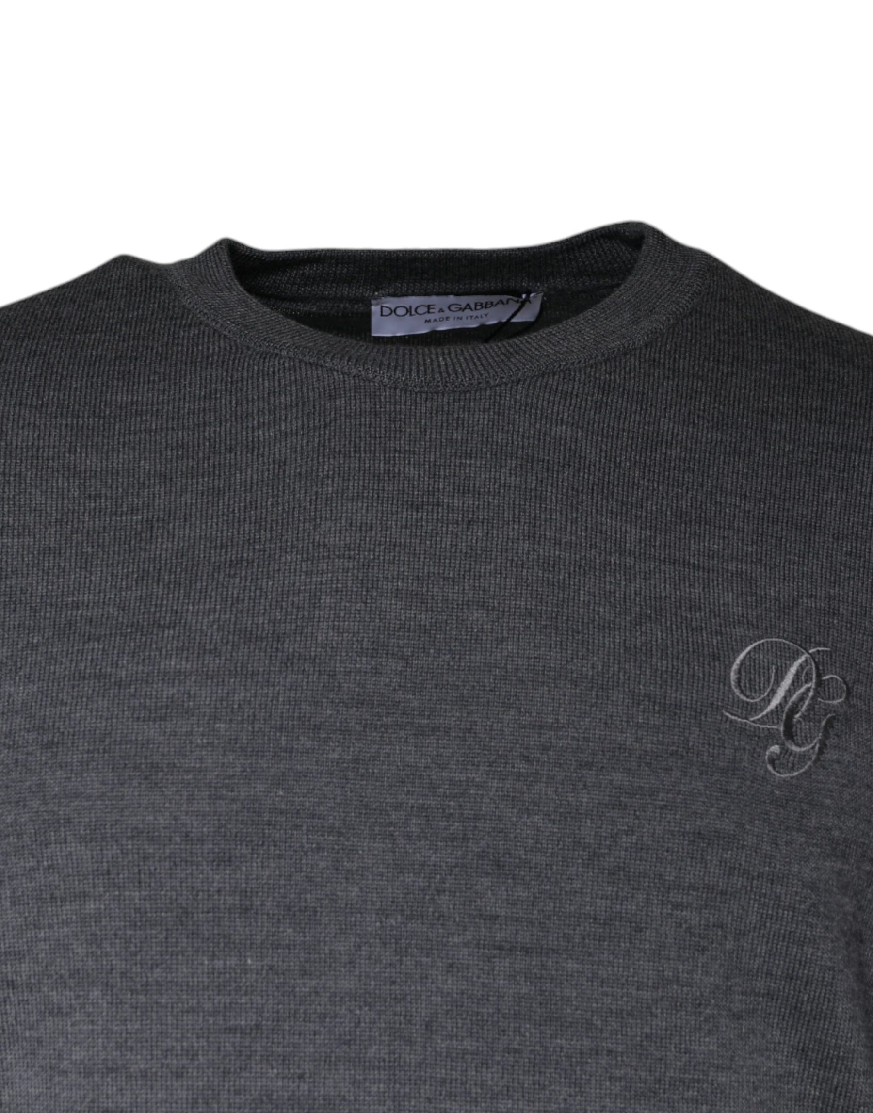 Dolce & Gabbana Dark Gray Wool Crew Neck Pullover Sweater | Regal Royce
