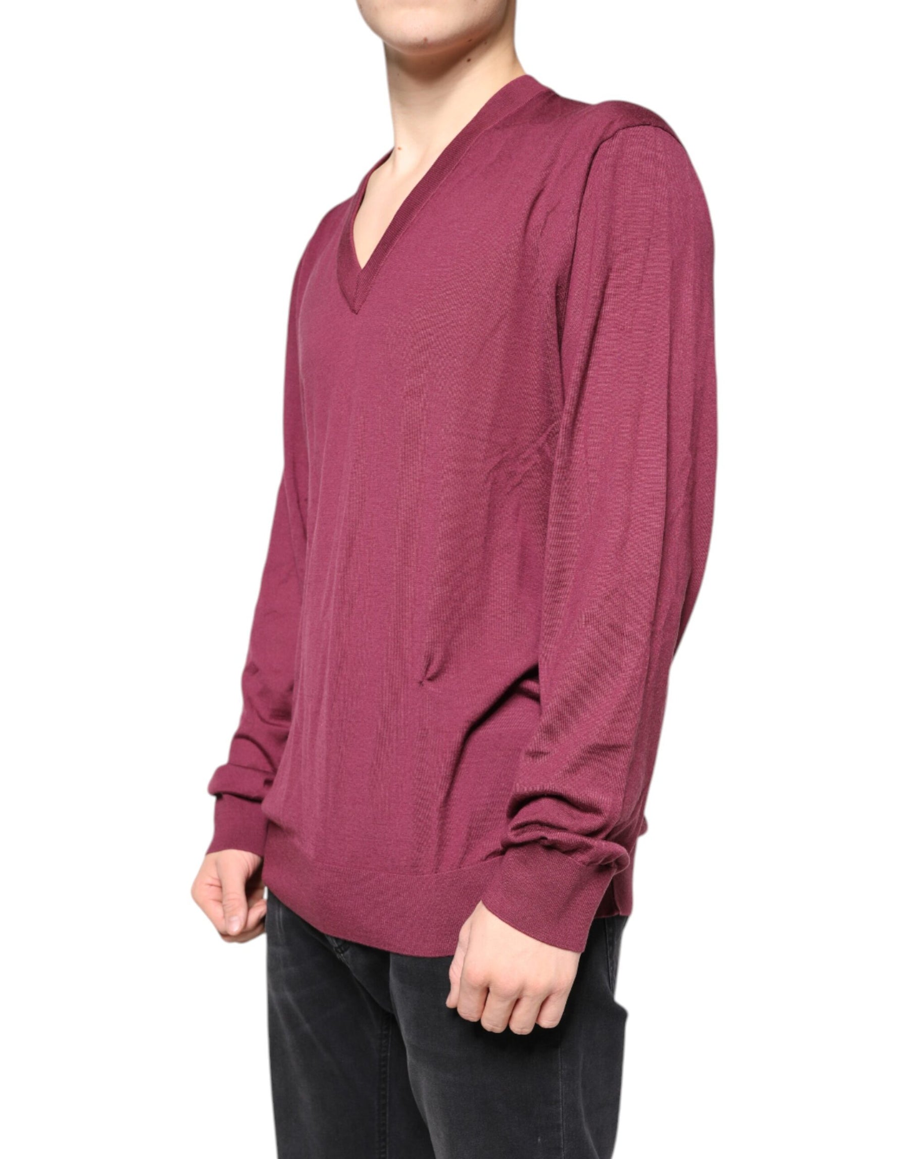 Dolce & Gabbana Maroon Cashmere V-neck Men Pullover Sweater | Regal Royce