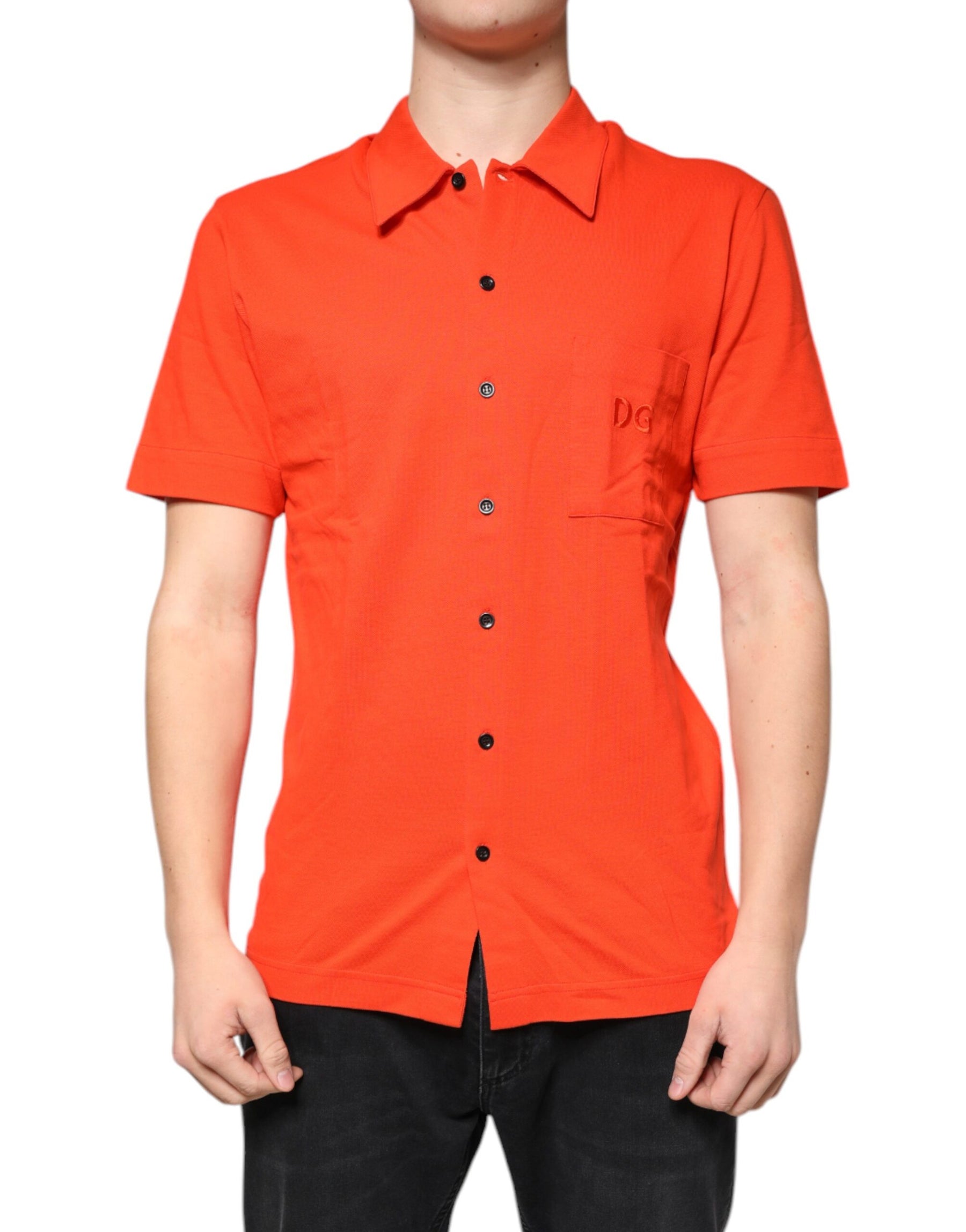 Dolce & Gabbana Orange Cotton Button Down Casual Polo Shirt | Regal Royce