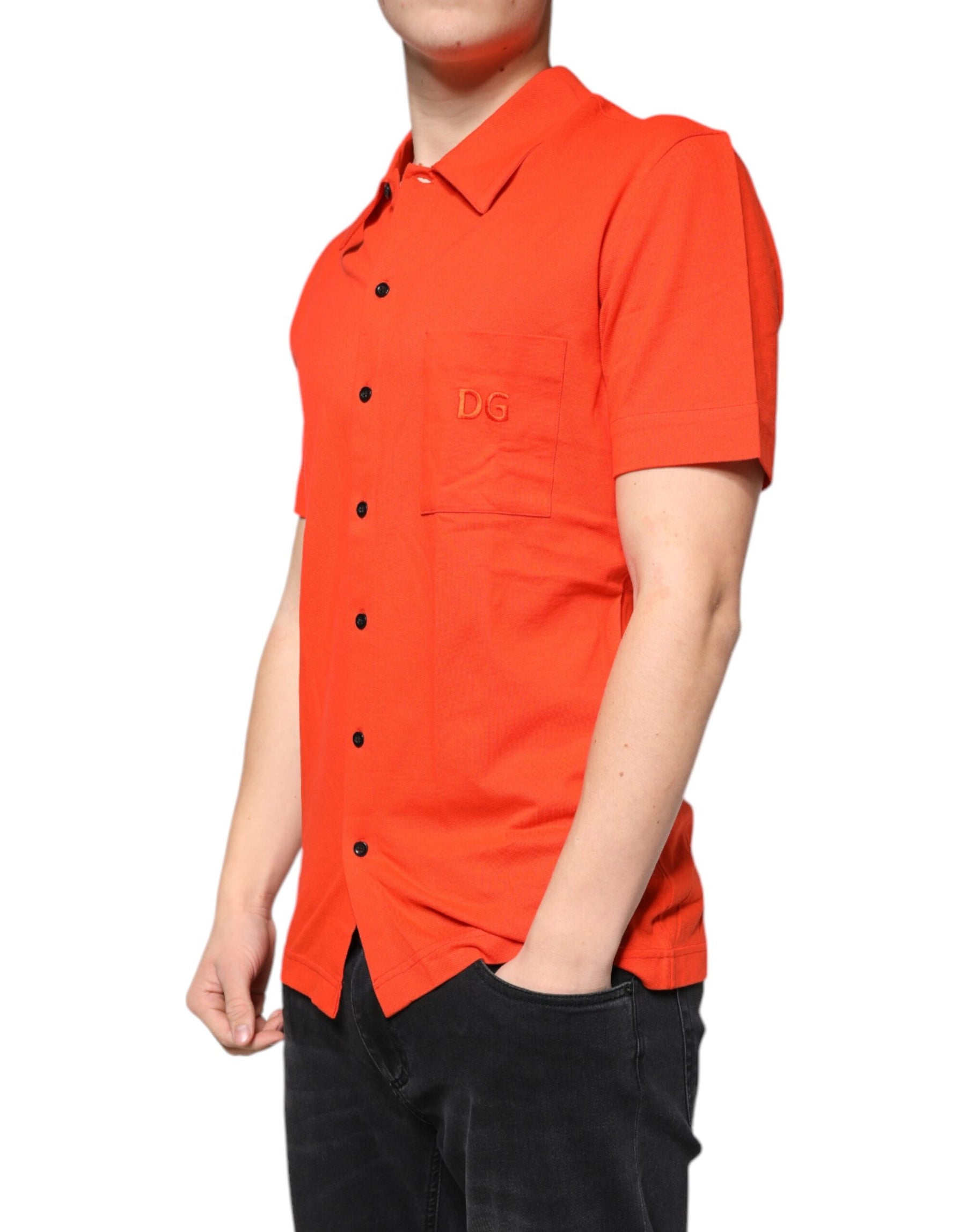 Dolce & Gabbana Orange Cotton Button Down Casual Polo Shirt | Regal Royce