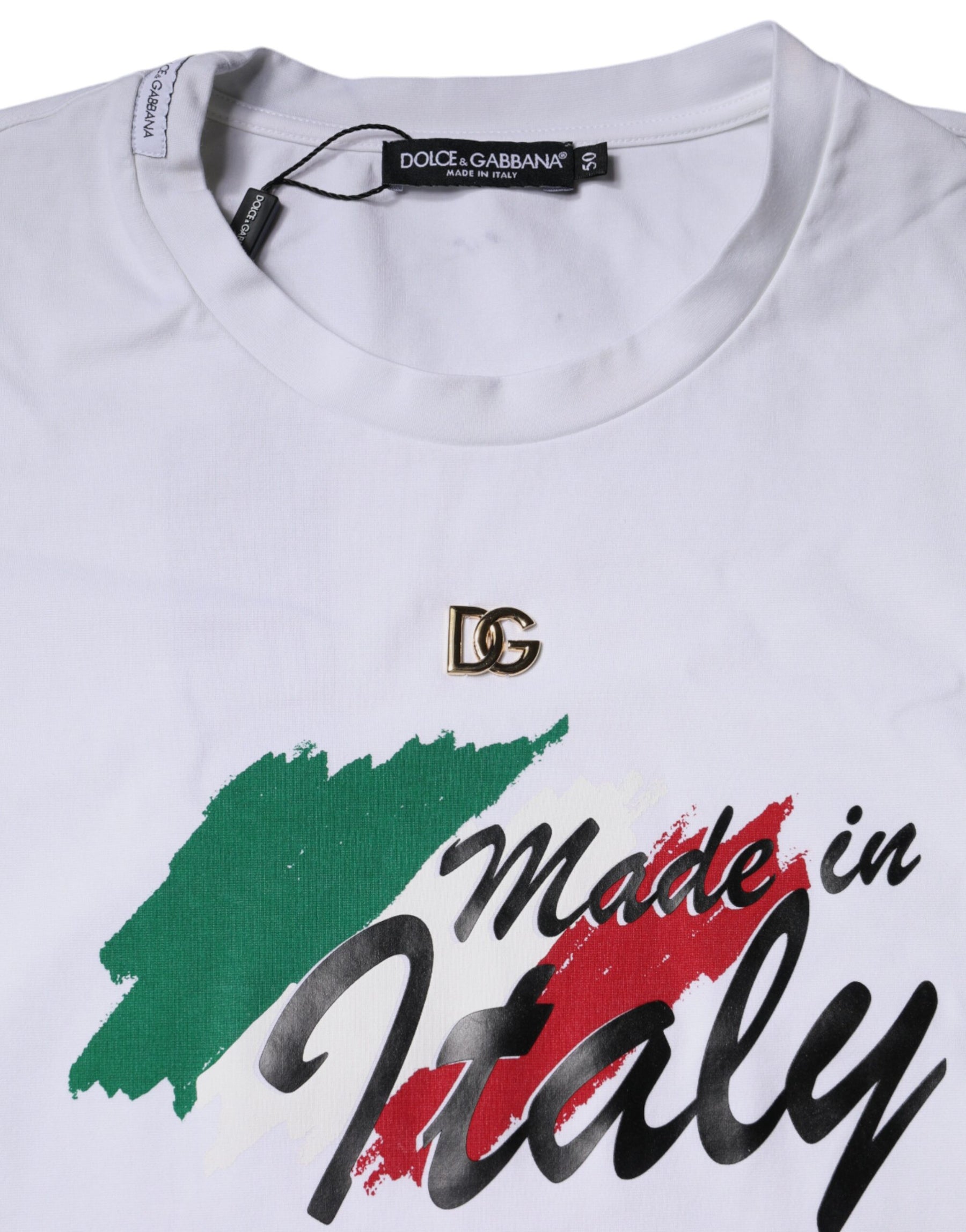 Dolce & Gabbana White Graphic Print Cotton Crew Neck T-shirt | Regal Royce