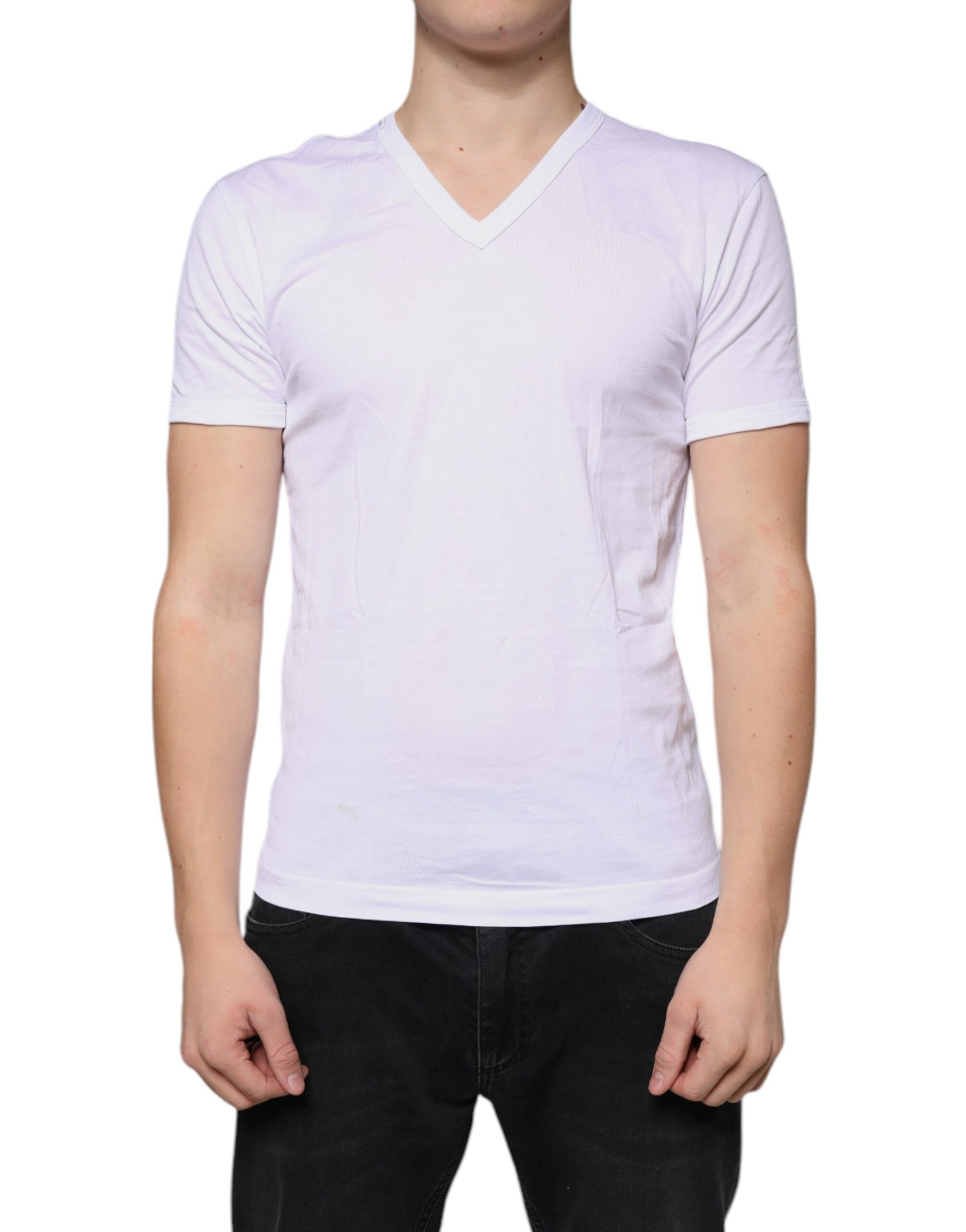 Dolce & Gabbana White Cotton V-neck Short Sleeves T-shirt | Regal Royce