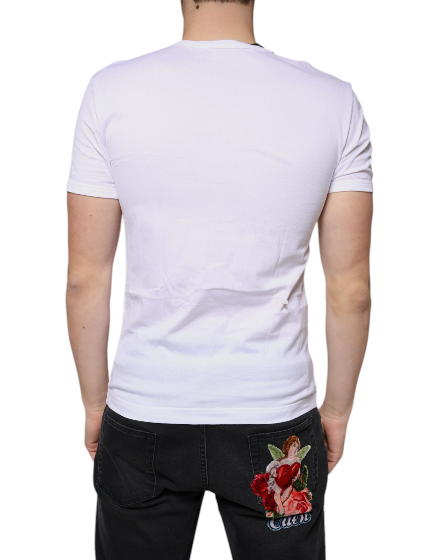 Dolce & Gabbana White Cotton V-neck Short Sleeves T-shirt | Regal Royce
