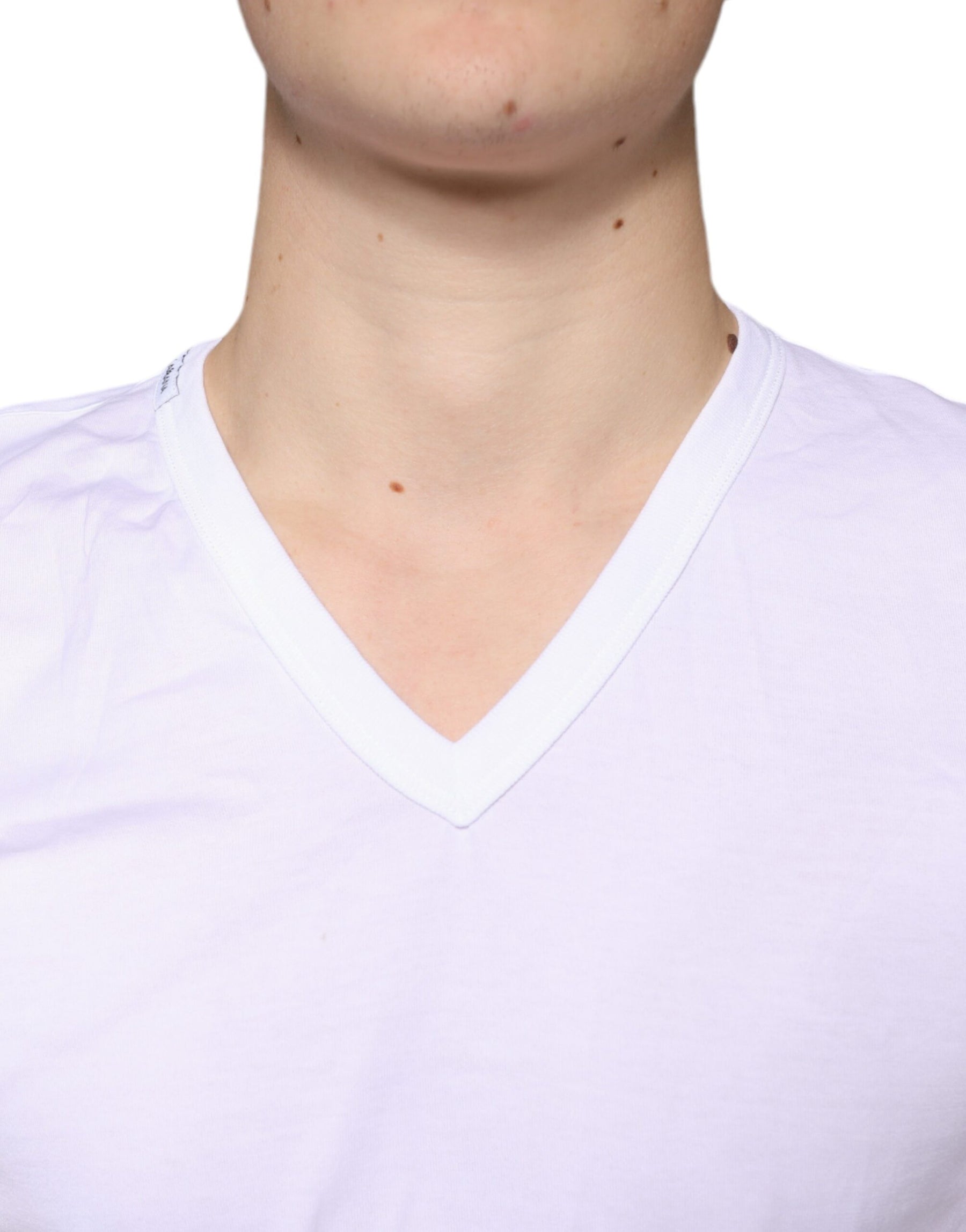 Dolce & Gabbana White Cotton V-neck Short Sleeves T-shirt | Regal Royce