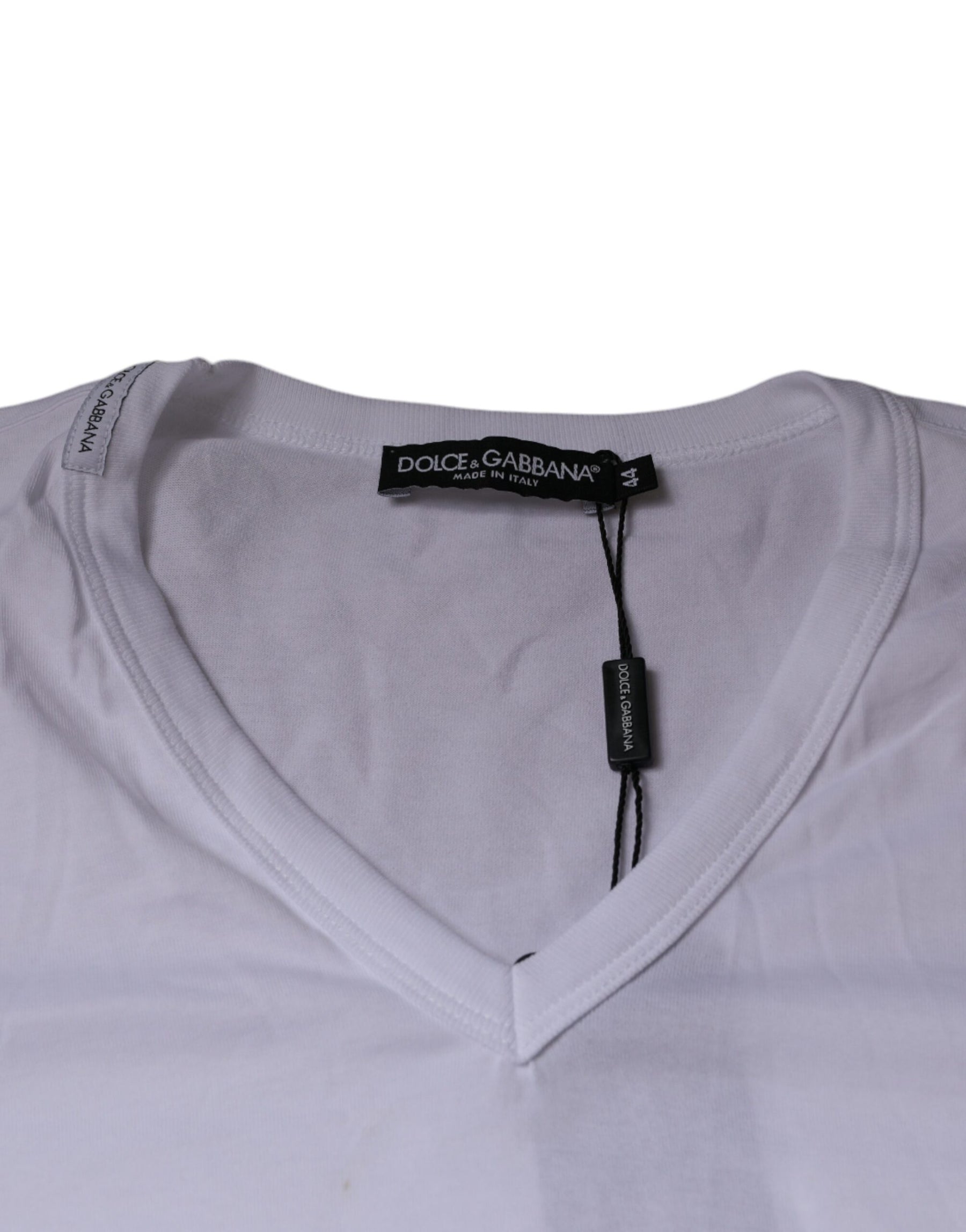 Dolce & Gabbana White Cotton V-neck Short Sleeves T-shirt | Regal Royce