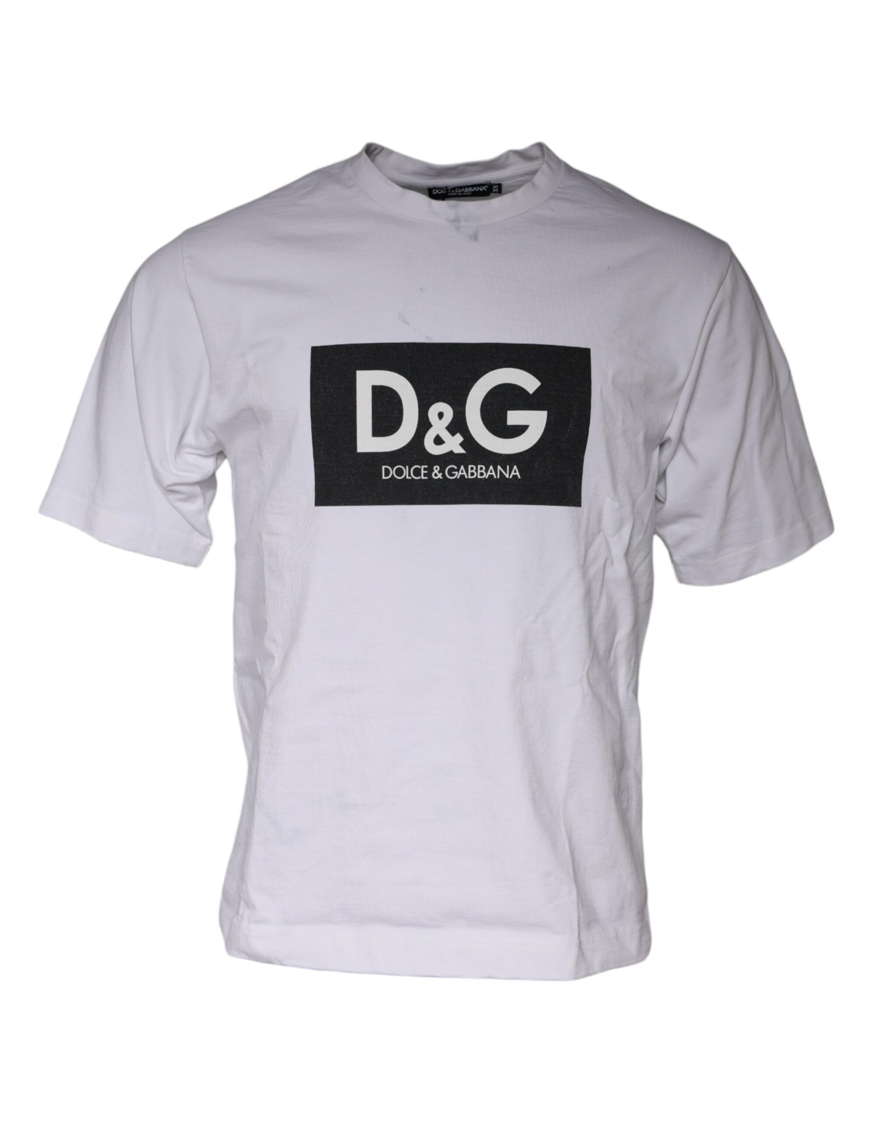 Dolce & Gabbana White Logo Print Cotton Crew Neck T-shirt | Regal Royce