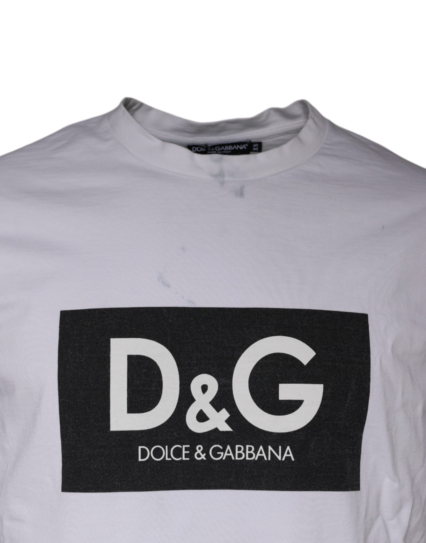 Dolce & Gabbana White Logo Print Cotton Crew Neck T-shirt | Regal Royce