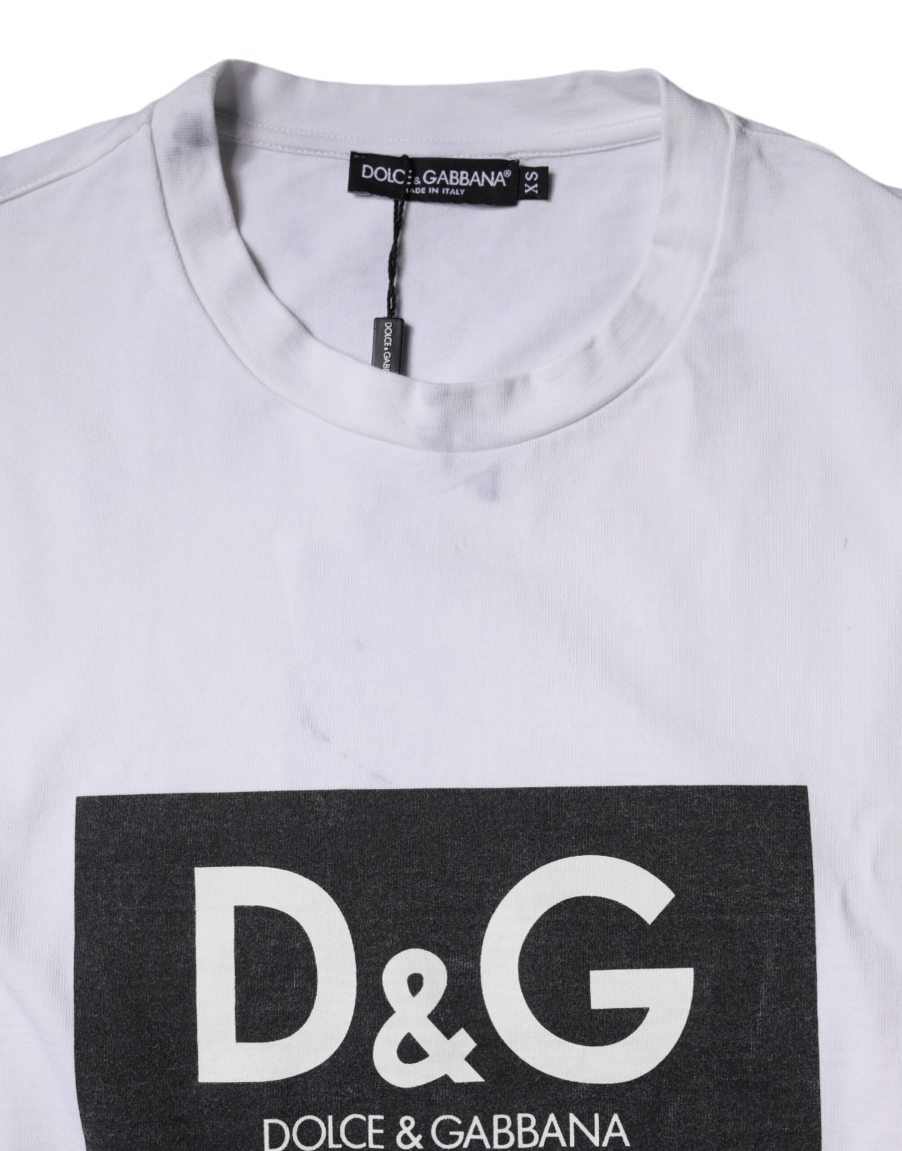 Dolce & Gabbana White Logo Print Cotton Crew Neck T-shirt | Regal Royce