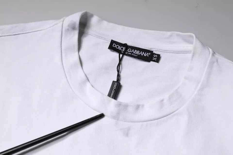 Dolce & Gabbana White Logo Print Cotton Crew Neck T-shirt | Regal Royce