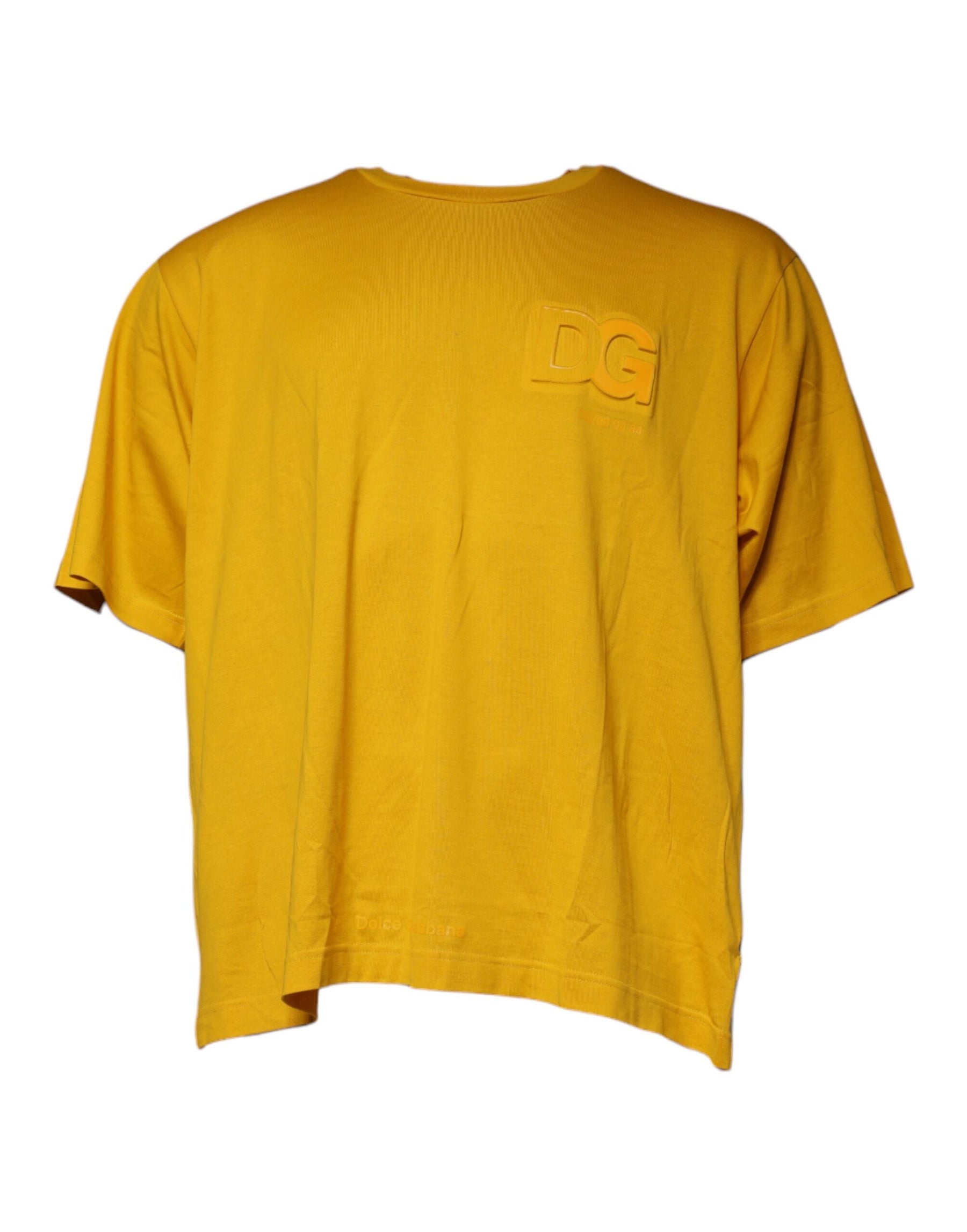 Dolce & Gabbana Mustard Embossed Logo Crew Neck T-shirt | Regal Royce