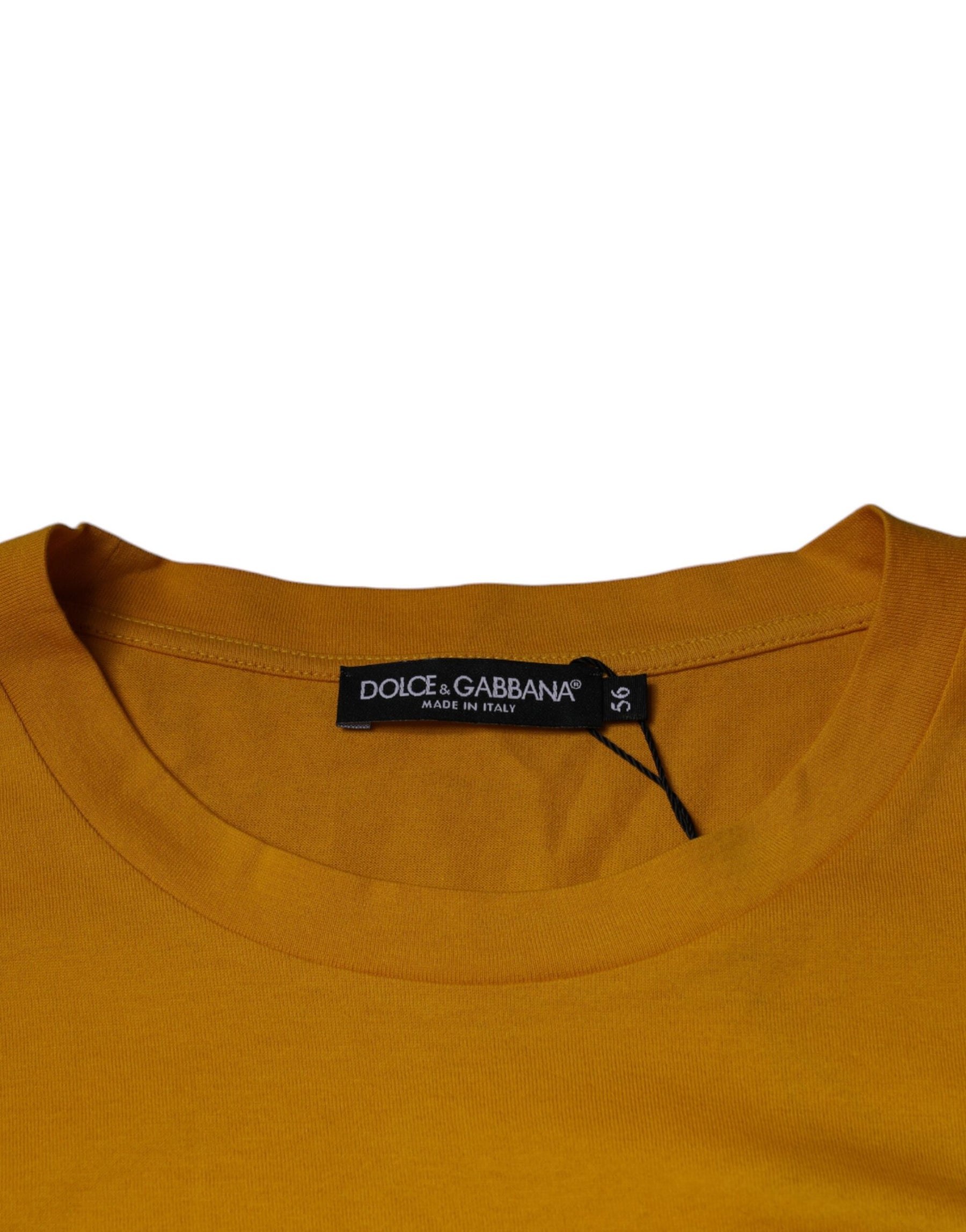 Dolce & Gabbana Mustard Embossed Logo Crew Neck T-shirt | Regal Royce