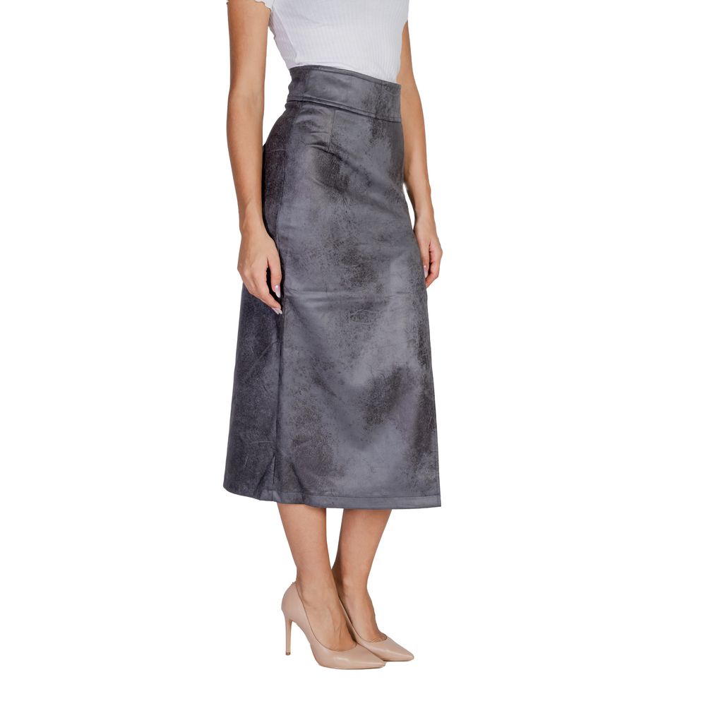 Only Gray Artificial Leather Long Skirt | Regal Royce