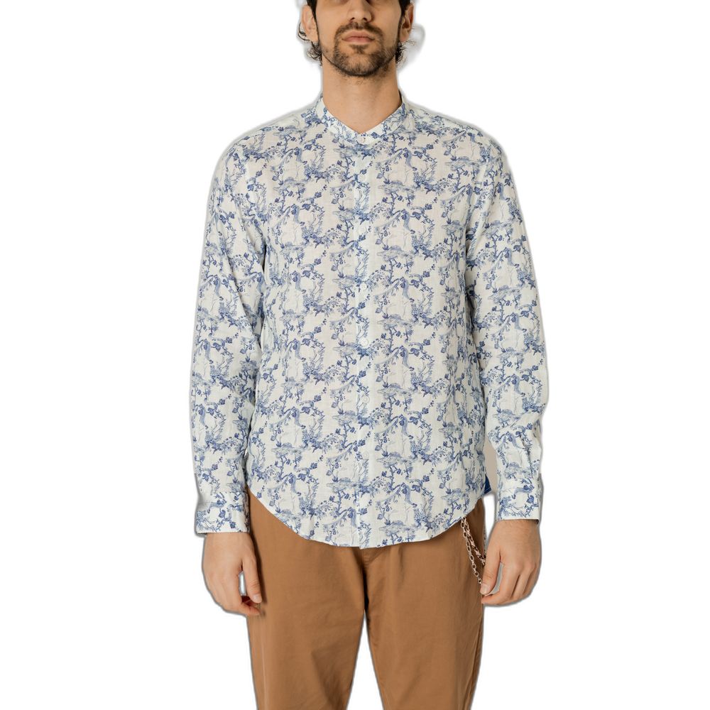 Gianni Lupo Blue Linen Pattern Shirt | Regal Royce