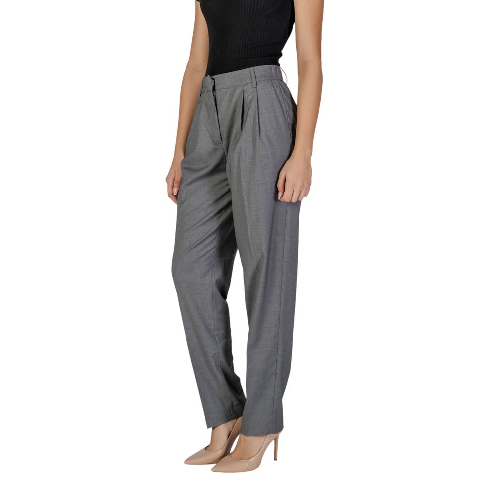 Vila Clothes Gray Polyester Casual Pants | Regal Royce