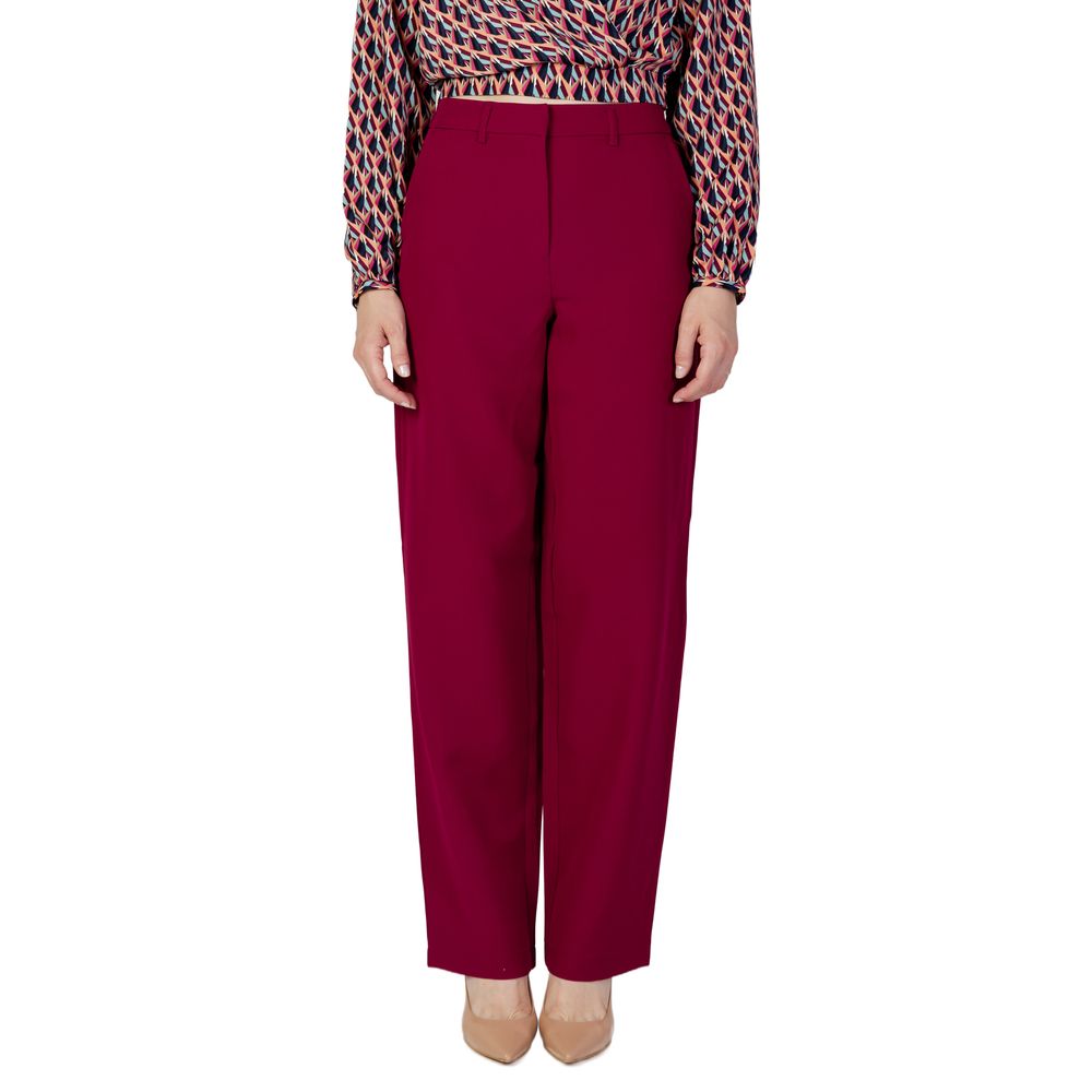 Vila Clothes Bordeaux Polyester Casual Pants | Regal Royce
