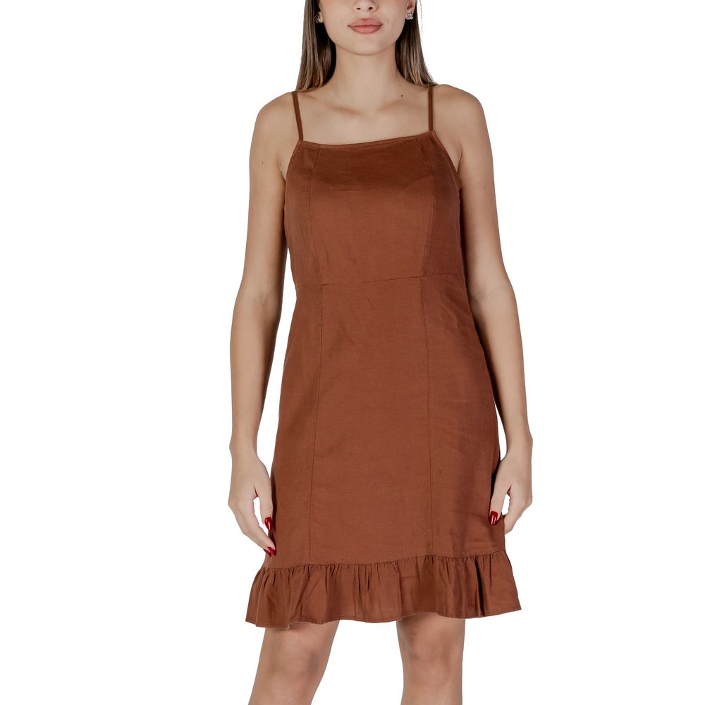 B.Young Brown Linen Midi Dress | Regal Royce
