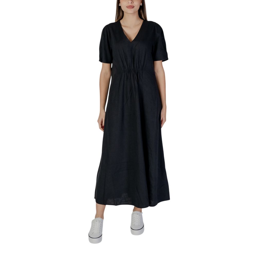 B.Young Black Linen Long Dress | Regal Royce