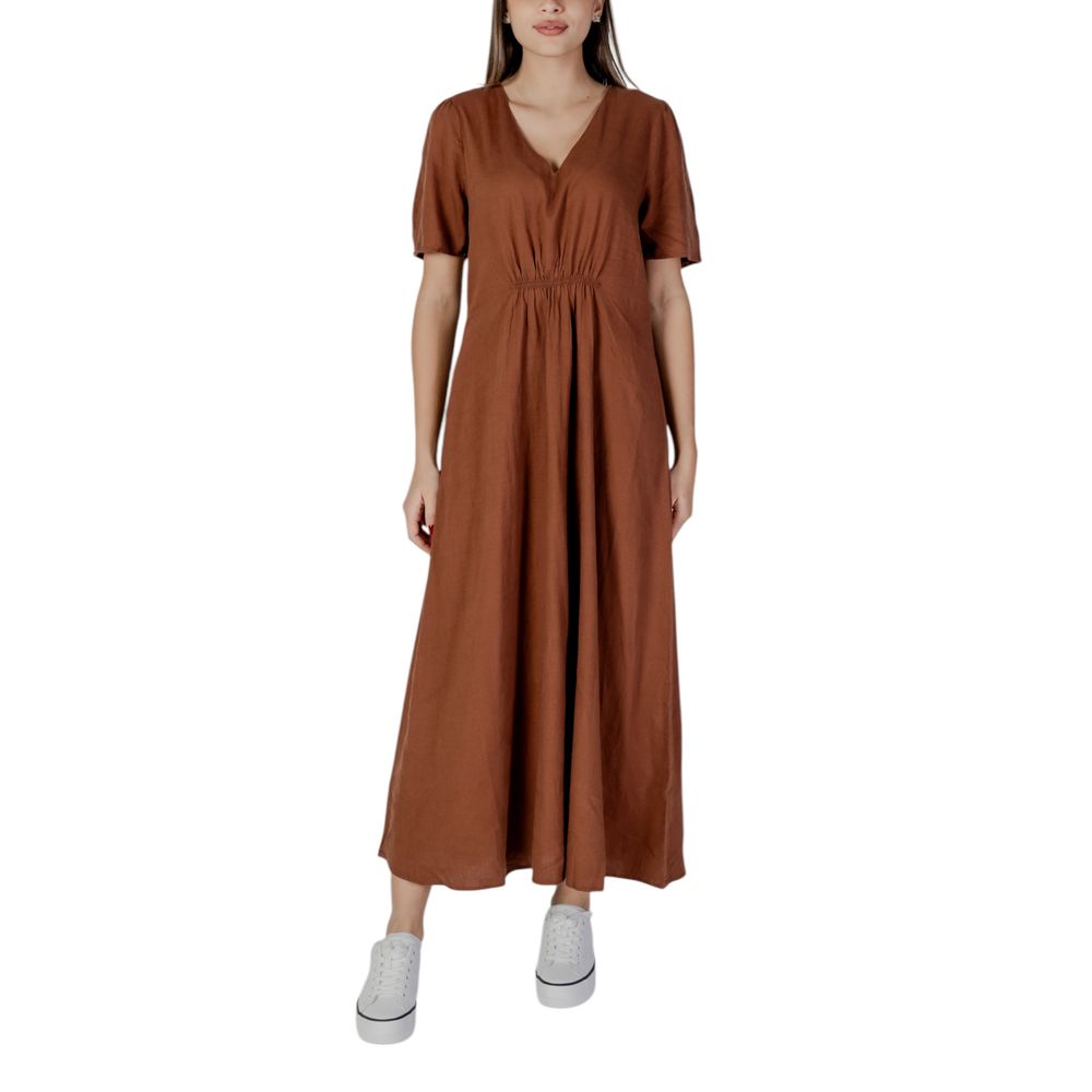 B.Young Brown Linen Long Dress | Regal Royce