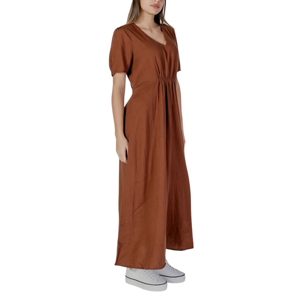 B.Young Brown Linen Long Dress | Regal Royce
