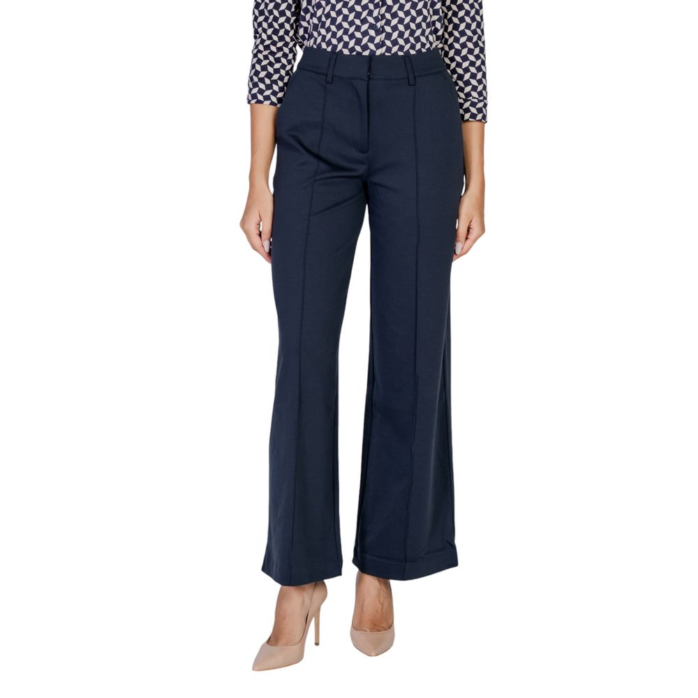ICHI Blue Polyester Casual Pants | Regal Royce