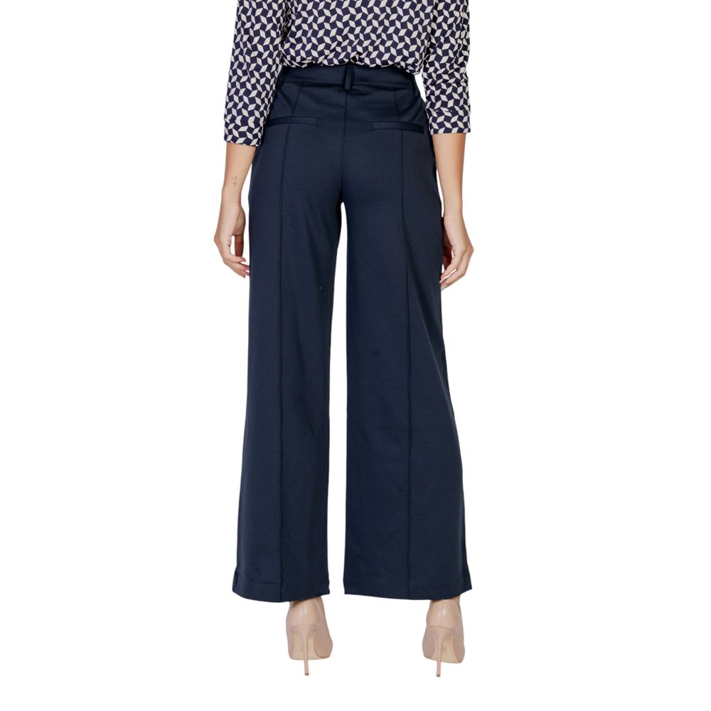 ICHI Blue Polyester Casual Pants | Regal Royce