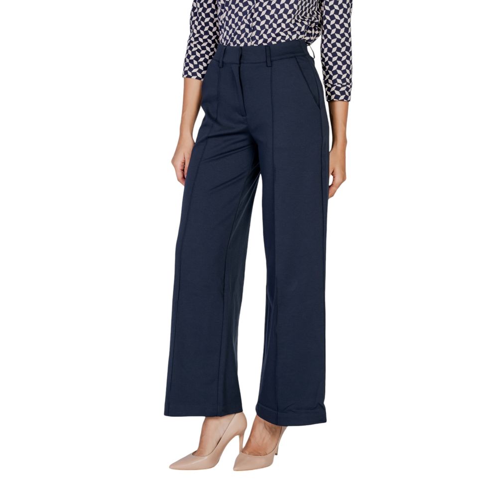 ICHI Blue Polyester Casual Pants | Regal Royce