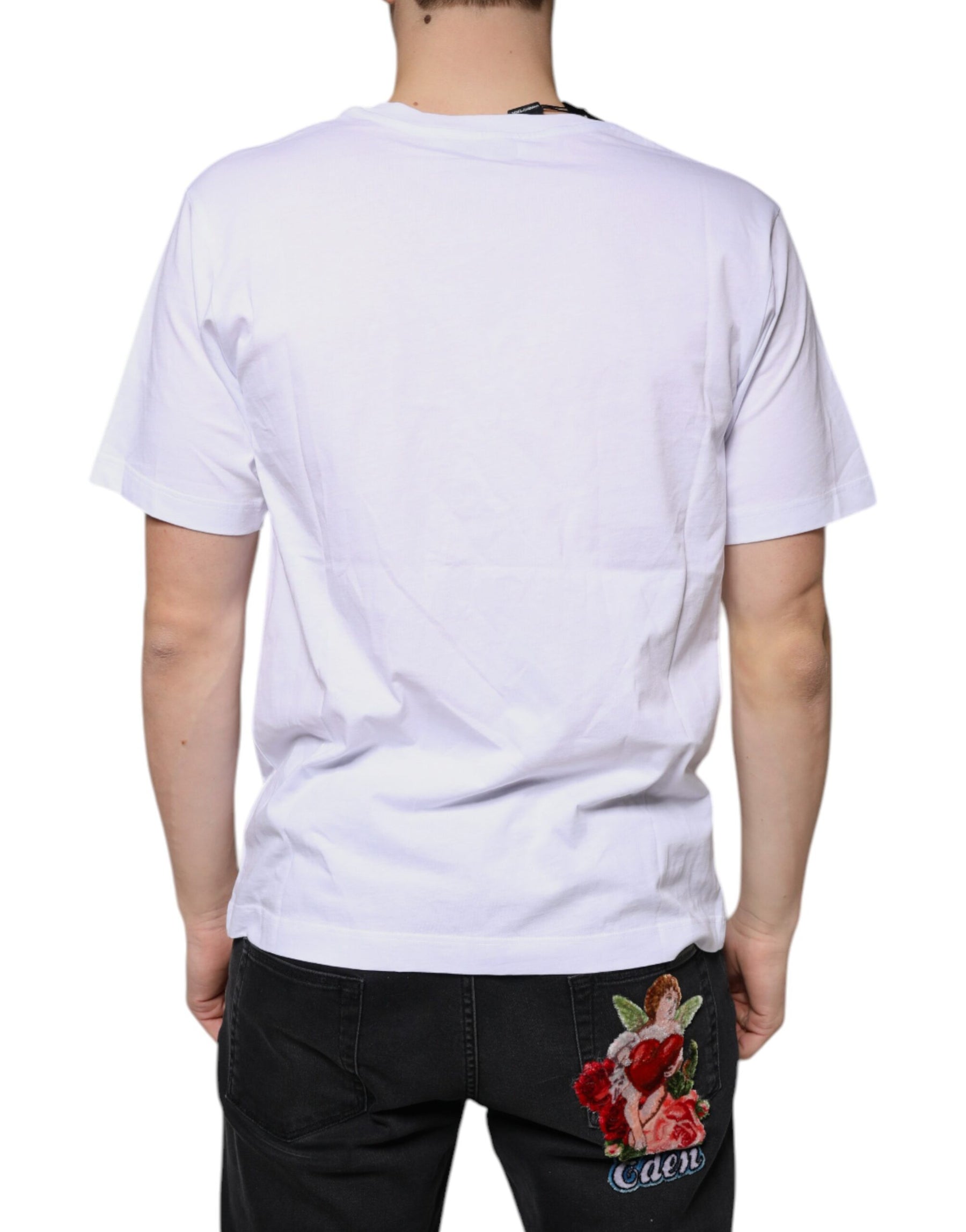 Dolce & Gabbana White Logo Cotton Vneck Short Sleeve T-shirt | Regal Royce